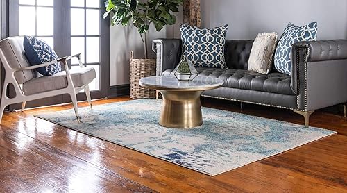 Miniatura 3 de Alfombra moderna Positano de estilo costero de Loom, Polipropileno, Azul claro, beige