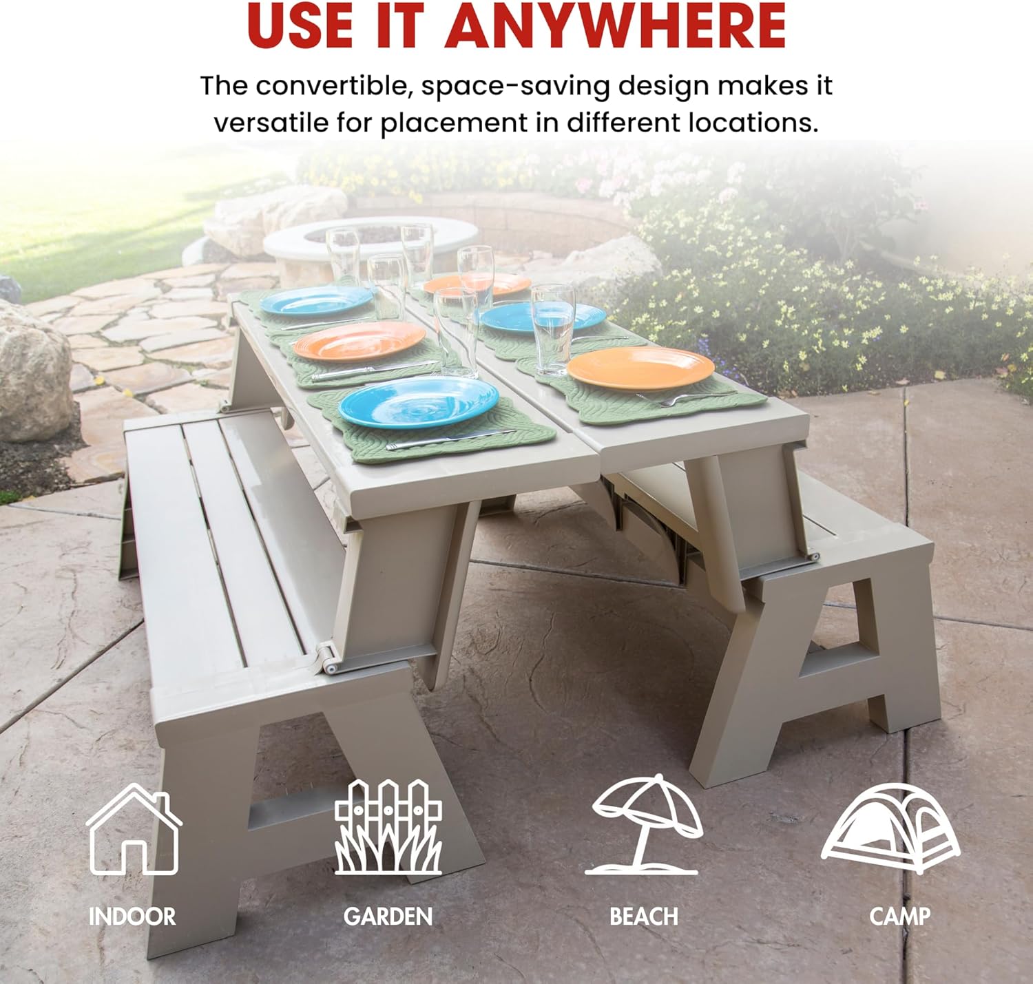 Driftwood Convertible Outdoor Vinyl Bench and Picnic Table