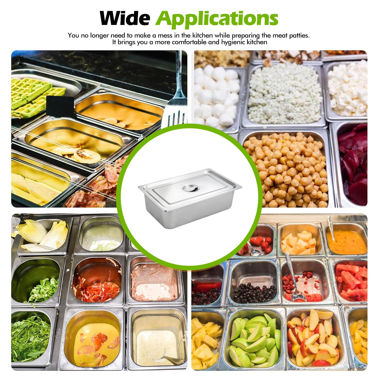 PORFOYO Juego de 3 recipientes gastronorm de acero inoxidable para empanar con tapa, calles de empanado rectangulares, recipientes para la cocina, apilables (GN 1/3, recipiente 32,5 x 17,5 x 6,5 cm)