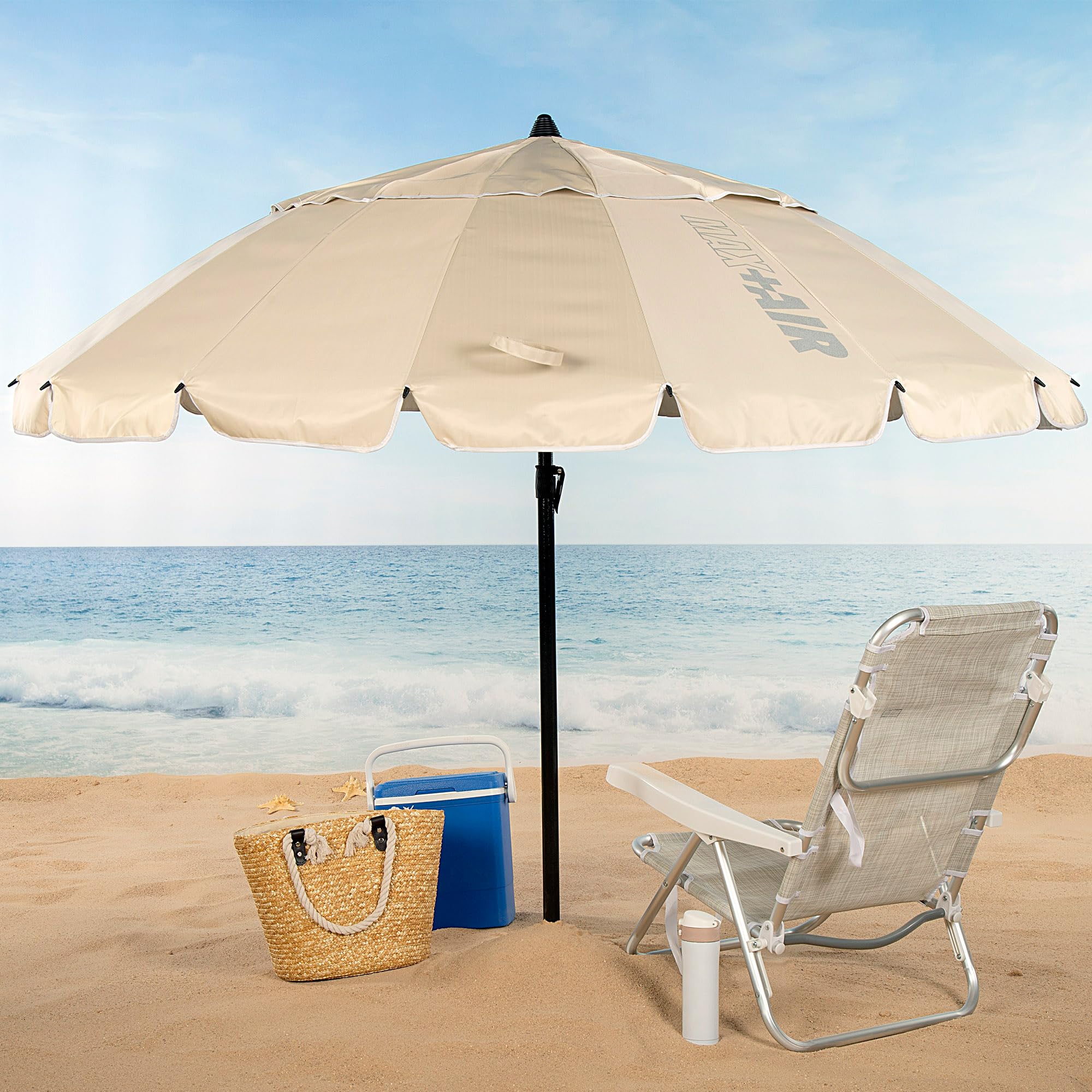 AKTIVE Sombrilla playa anti viento plegable e inclinable Ø240 cm, Con protección UV 50, paravientos playa, sombrillas parasol grandes, incluye bolsa de transporte y protección