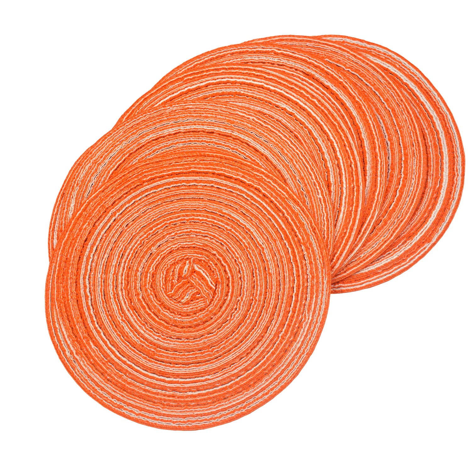 Scf2017 Orange Set Of 6 Round Woven Cotton Yarn Placemats 18Cm Small Table Mats Coasters(Orange)