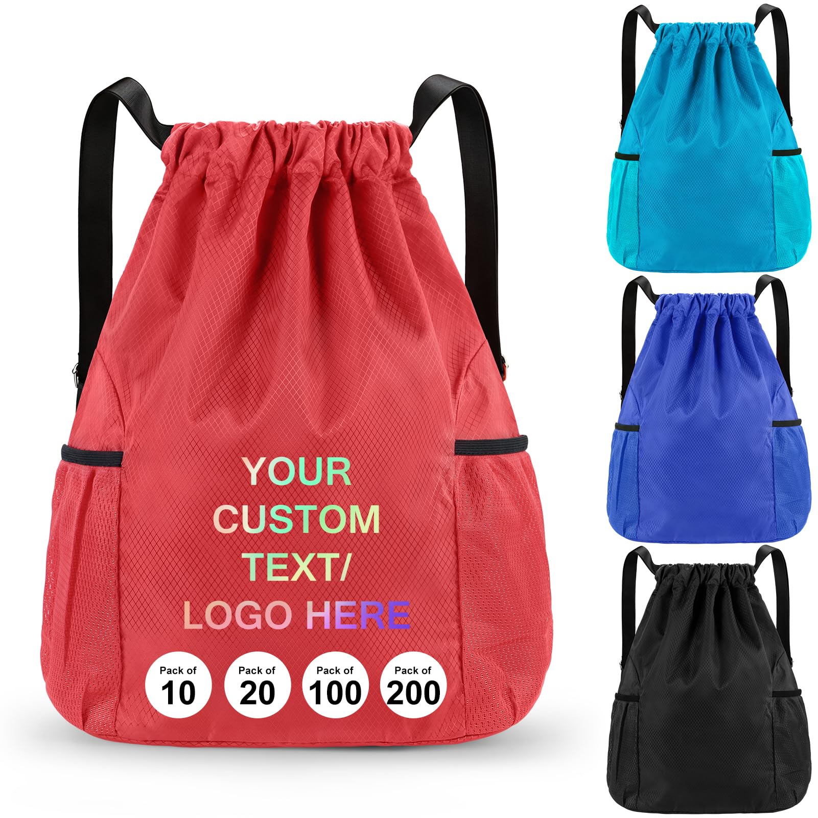 Fyore Personalised Drawstring Bag with Logo Text - Bulk Custom Oxford Fabric Drawstring Backpack for PE Kits Gym Sports School Swimming Drawstring Sack 30x12x41cm