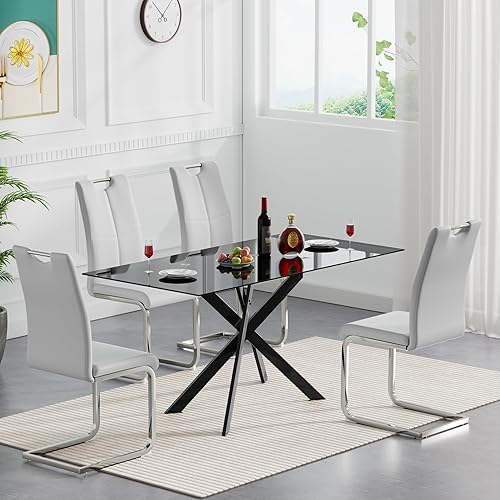 Miniatura 28 de Henf Juego de mesa de comedor de 5 piezas para 4, mesa de cocina y sillas de cristal modernas para 4, juego de mesa de comedor con mesa de comedor