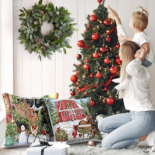 Miniatura 6 de KatchOn, Fundas de almohada navideñas de 18 x 18 pulgadas, paquete de 4, fundas de almohada de granja, fundas de almohada de vacaciones, fundas de