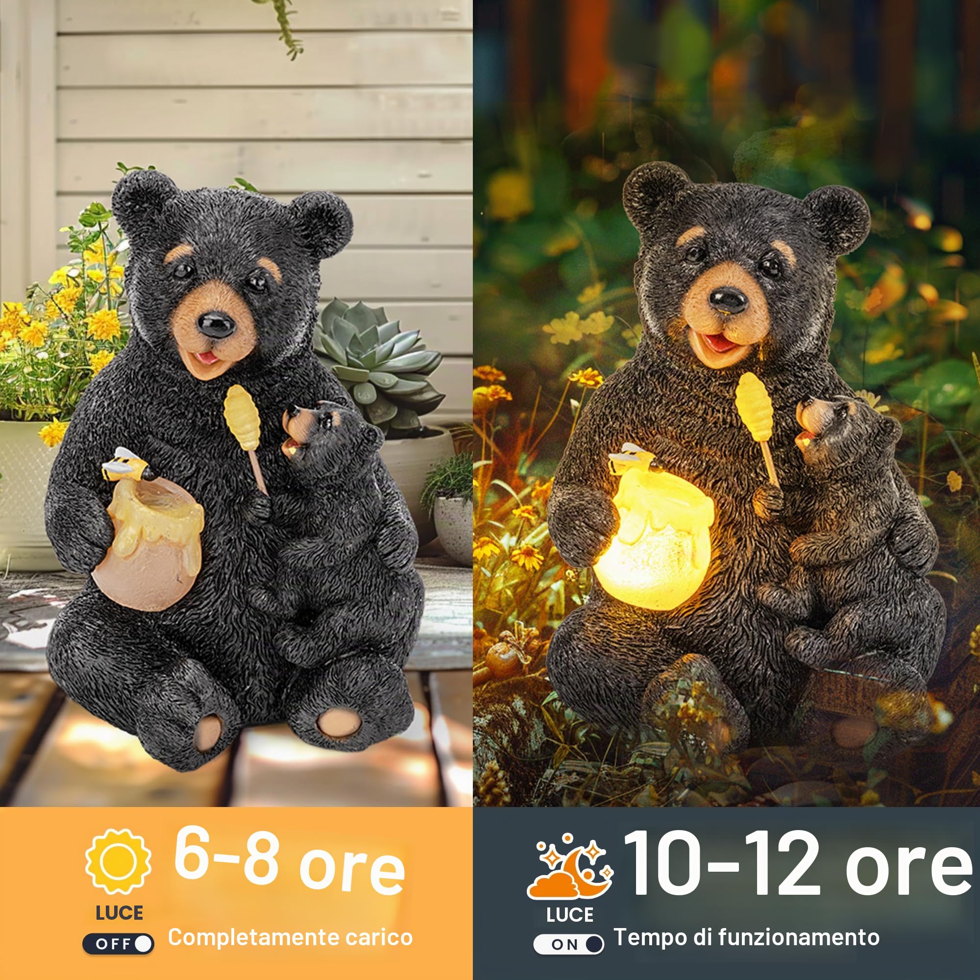 GIGALUMI Statue solari da giardino a forma di orso amorevole, luci per esterni, cortile, decorazione da giardino, l'inaugurazione della casa per mamma, donne