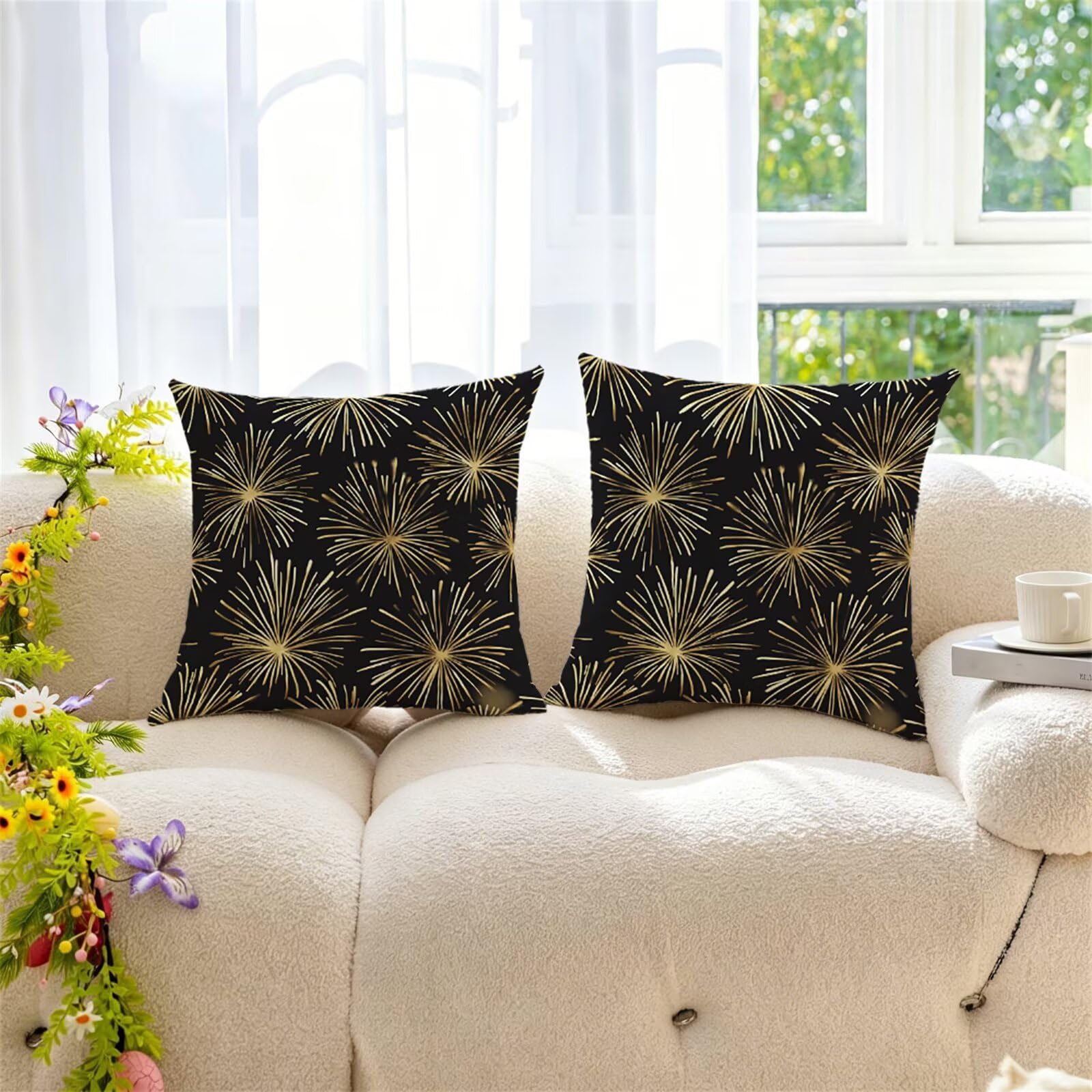 Federe Cuscini Divano 65x65 cm Oro Cuscino Divano Velluto Decorativo Set da 2, con Cerniera fuochi d'artificio Cuscini da Esterno Impermeabili Quadrato per Divani Camera de Letto Soggiorno Auto dj-731