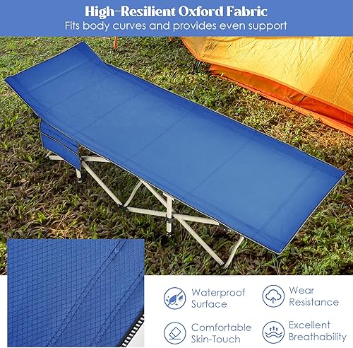 Miniatura 5 de GYMAX Catre de campamento plegable de 882 libras para adultos con bolsa de transporte y bolsillo lateral, diseño plegable rápido de alta