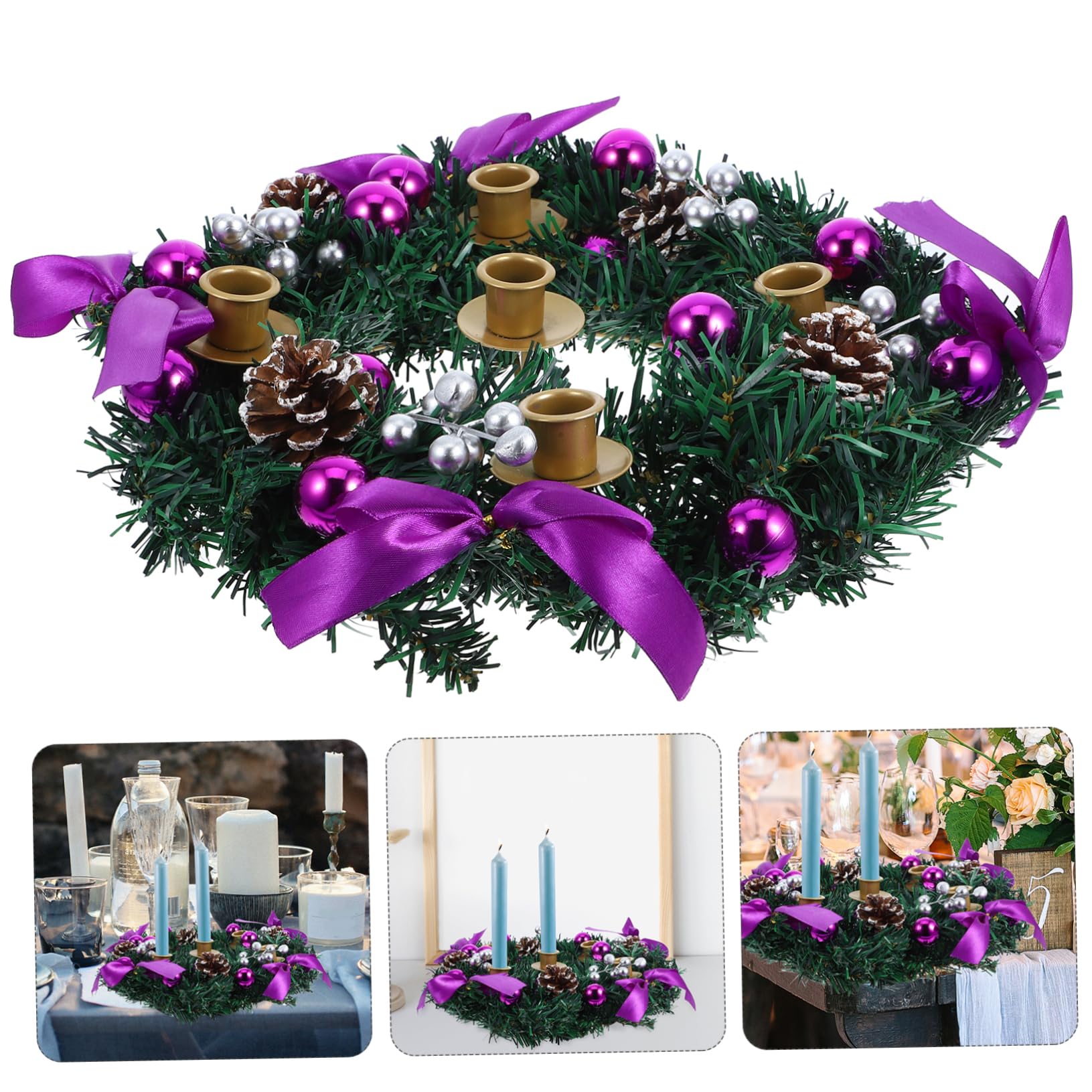 OUNONA Candelabro Navideño De Adviento con Forma De Piña Artificial y Bayas Soporte para Velas Navideñas Decoración Hogar Iglesia y Centro De Mesa De Adviento