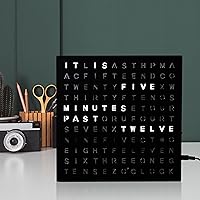 Vista 7 de Reloj de palabras Stiles, reloj de escritorio LED moderno de 20 cm por 20 cm con cable USB, aluminio, único con palabras, contemporáneo, para sala