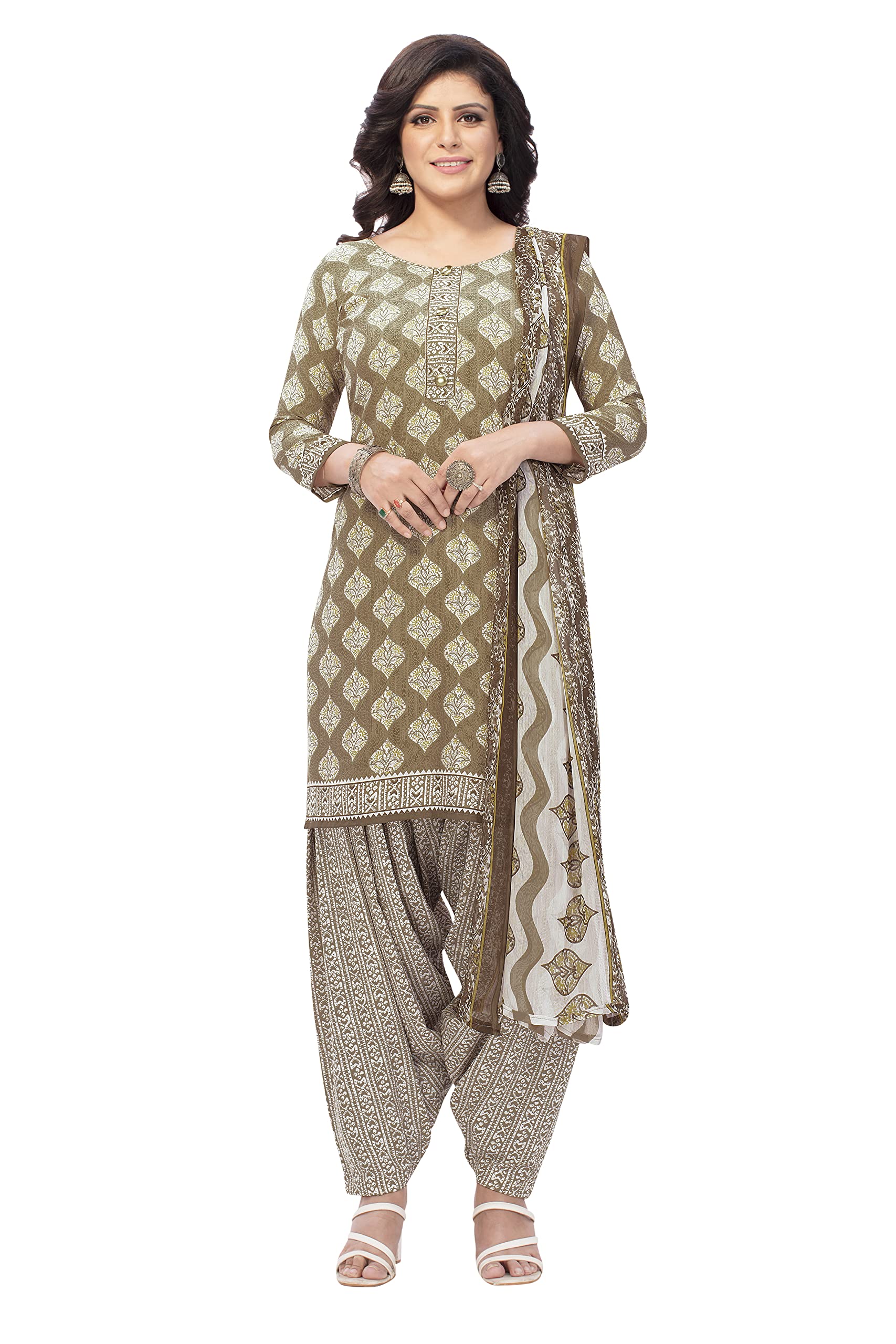 SHREE JEENMATA COLLECTION 3953 BROWN UNSTITCHED PATIYALA CREAP SALWAR SUIT-image-10