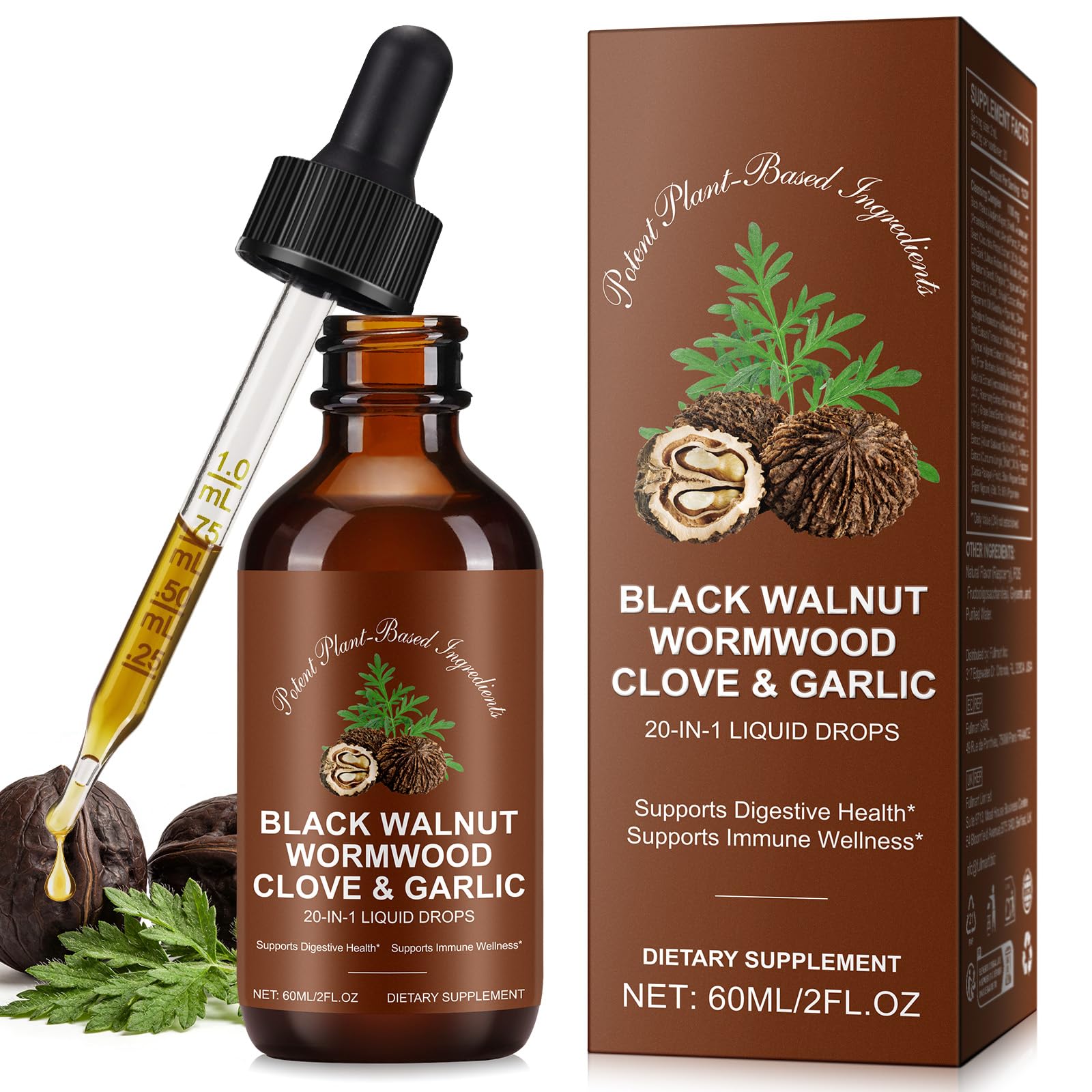 Black Walnut Wormwood Clove Tincture, 20-in-1 Wormwood Black Walnut Clove Cleanse for Humans Liquid Drops with Pumpkin Seed,Garlic,Oil of Oregano,Supports Gut Health & Nutrient Absorption, 2 FLOZ