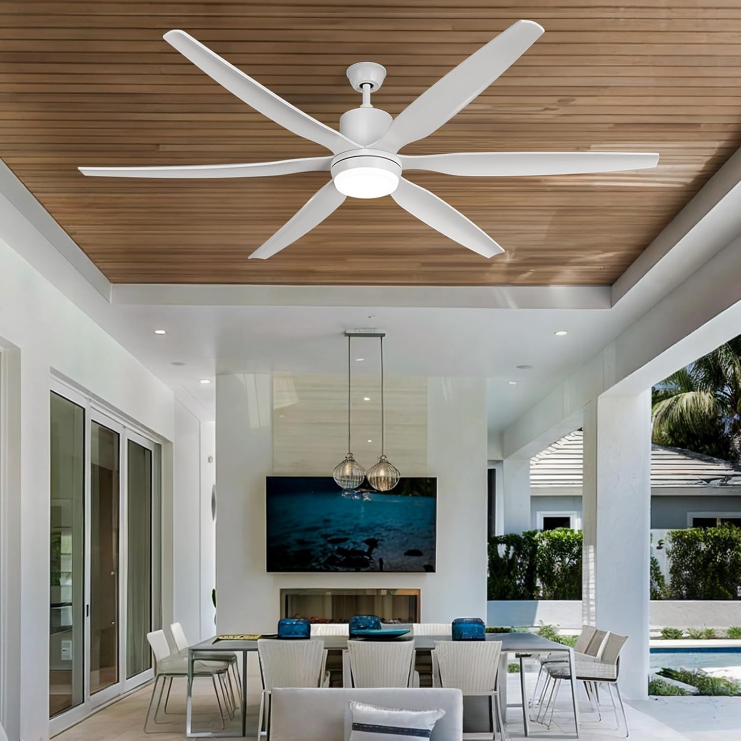 DWVO 66 inch Ceiling Fan with Lights, Smart Ceiling Fan with App & Remote Control, 3CCT Lighting, 6-Speed Reversible Quiet DC Motor for Living Room, Dining Room, Bedroom - White