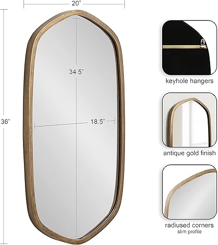 Miniatura 2 de Kate and Laurel McLean - Espejo de pared hexagonal oblongo, con marco de metal, 20 x 36, dorado antiguo, espejo geométrico decorativo y vibrante con