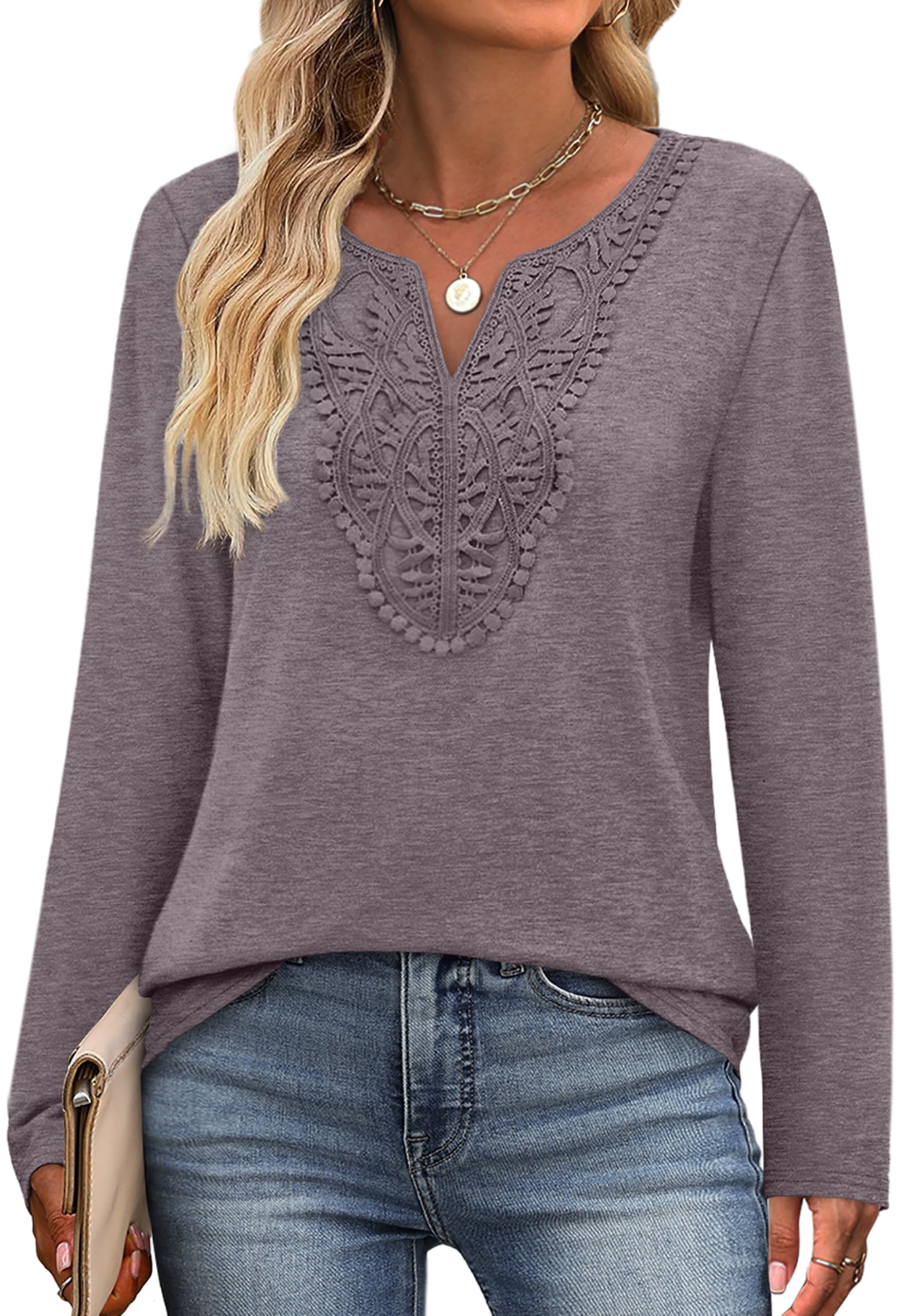 XIEERDUO Boho V-Neck Blouse: Dressy Casual Long Sleeve Shirt for Vacation & Fall