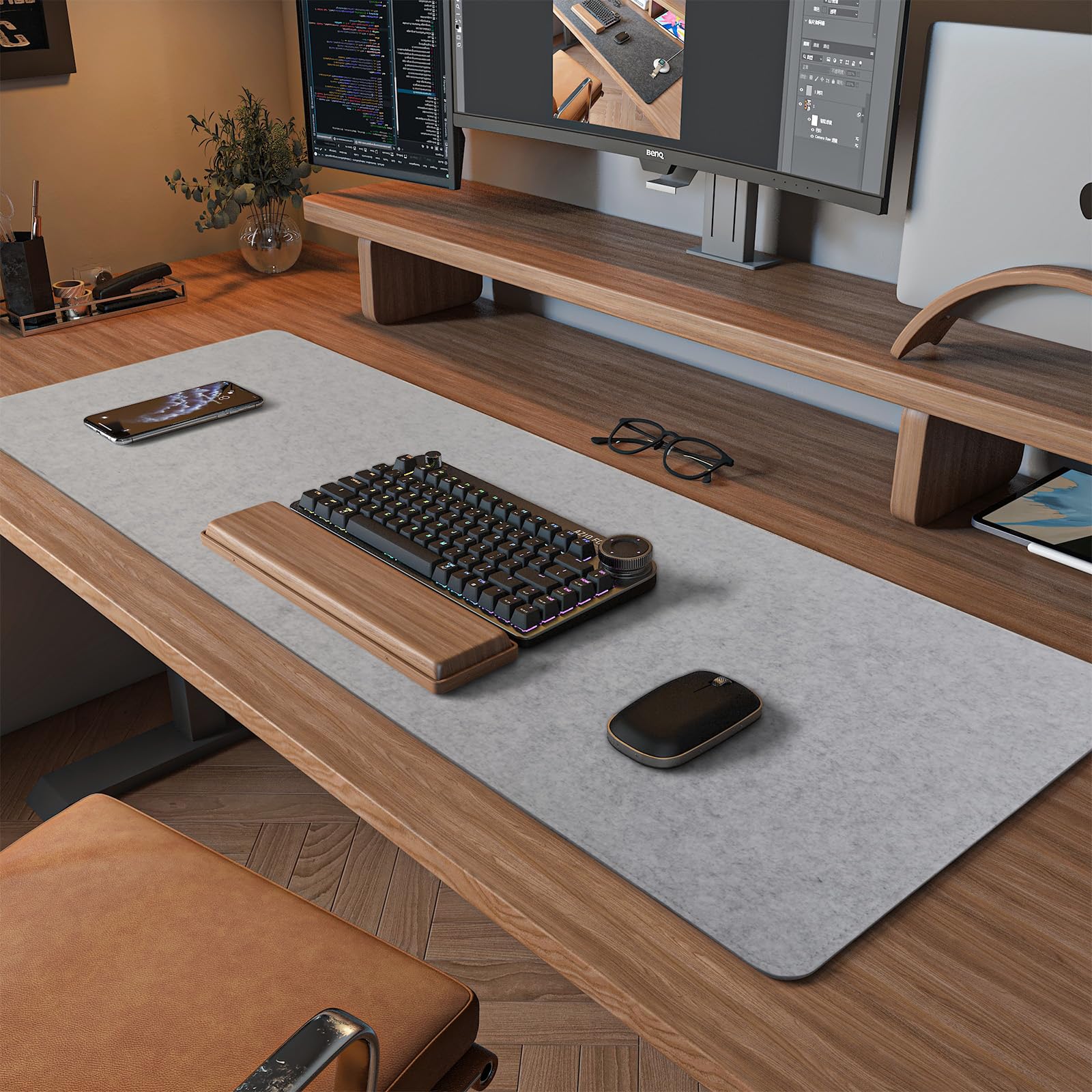 DawnTrees Felt Desk Pad,Keyboard Mat (35.5x12Inches),Large Felt Mouse Pad,Computer Desk Mat XL,Desk Protector for Office (Light Gray)