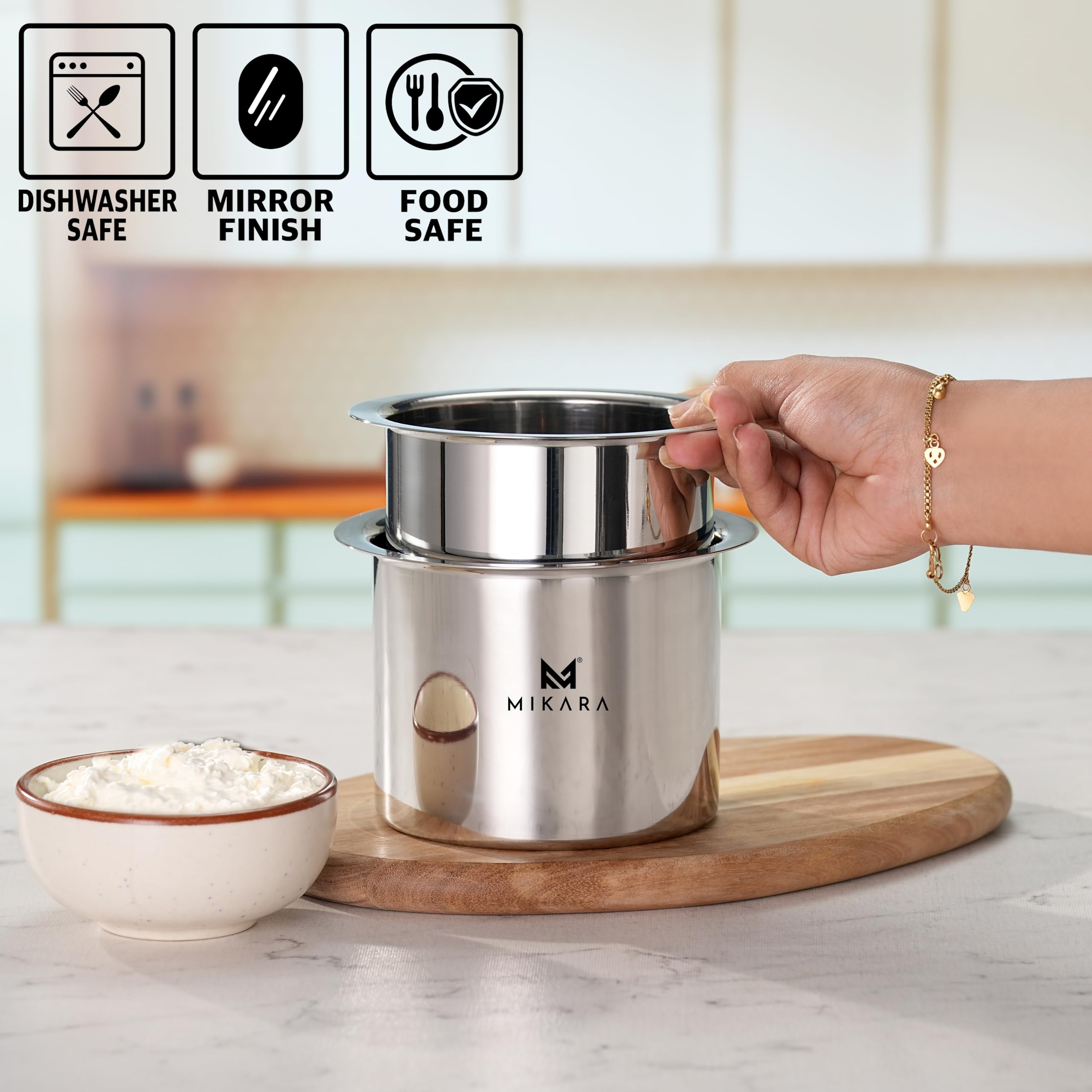 MIKARA Stainless Steel Stackable Tope Set of 2 Without Lid | Space Saving Design | Flat Bottom Heavy Gauge Cookware |Gas & Induction Compatible| Mirror Finish Multipurpose Cookware | (950ml, 1150ml) — Amazon image 4