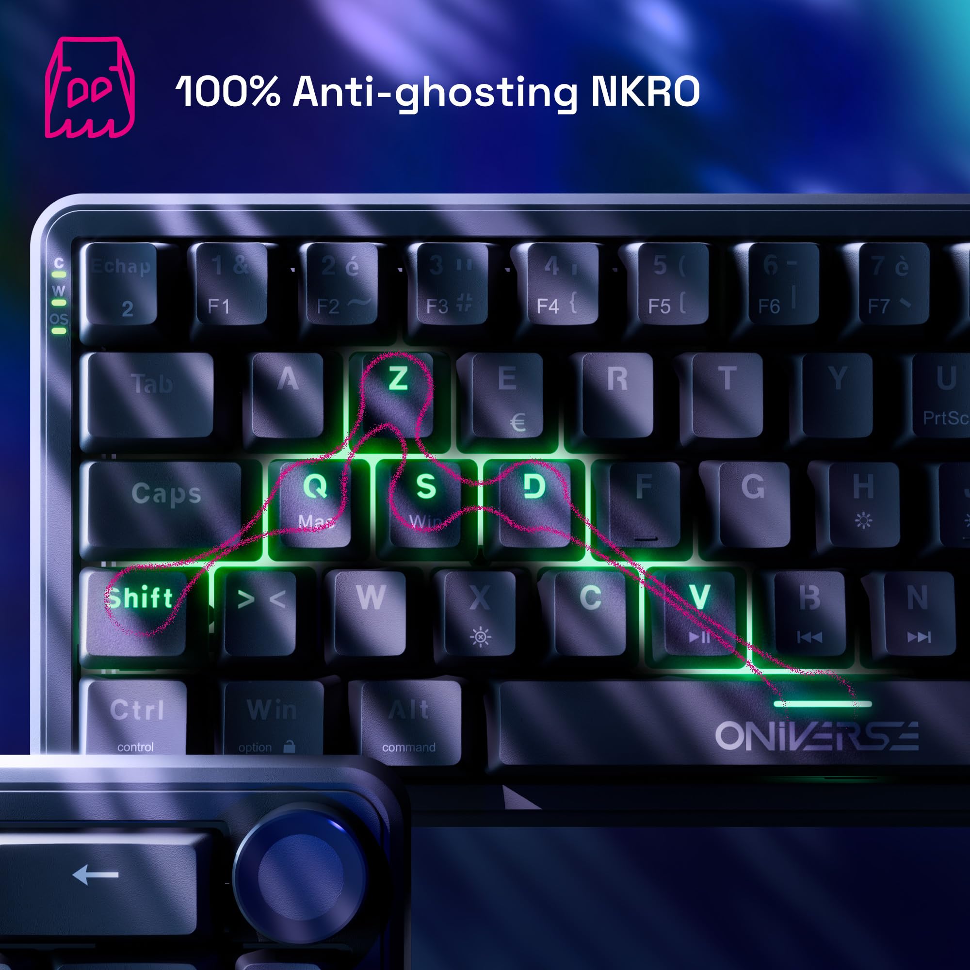 Przewodowa klawiatura magnetyczna do gier 65% z przełącznikami Halla Effect, Rapid Trigger, regulacja działania 0,1 mm, zapobiegająca duchom, 8000 Hz, LED, AZERTY, do komputerów PC/Mac
