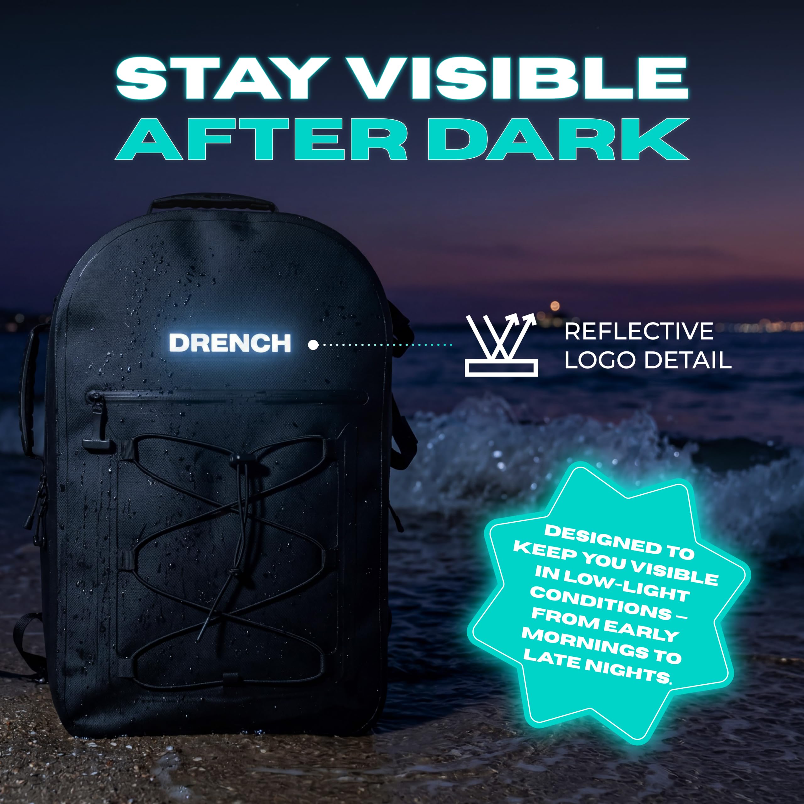 DRENCH Sac à dos 100 % étanche 25 L | Sac étanche IPX8 entièrement submersible avec joint hermétique | Sac à dos de voyage flottant pour ordinateur portable de 16" | Système de boucle pour la pêche