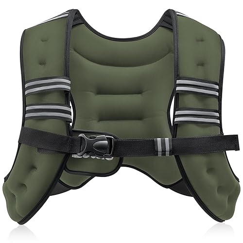 ZELUS Weighted Vest, 6lb/8lb/12lb/16lb/20lb/25lb/30lb Weight Vest with Reflective Stripe for Workout, Strength Training, Running, Fitness, Muscle Building, Weight Loss, Weightlifting, Green(12lb)