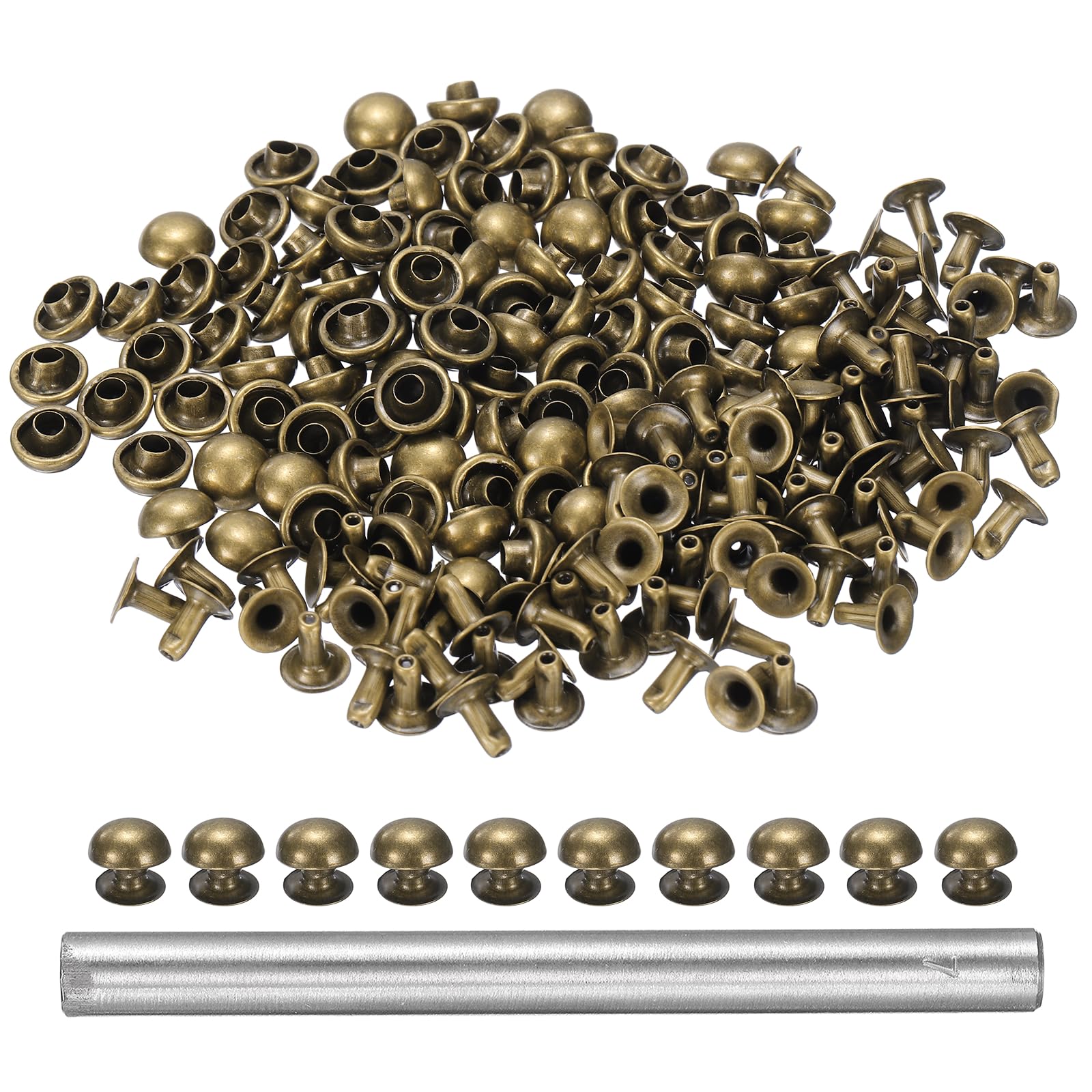 sourcing map 100pcs Round Dome Leather Rivets 7mm Leather Rivets Rapid Punk Spikes Leathercraft Decoration with Hole Punch for Rock Nailheads Clothing Belts Bags Shoes, Bronze — image 1