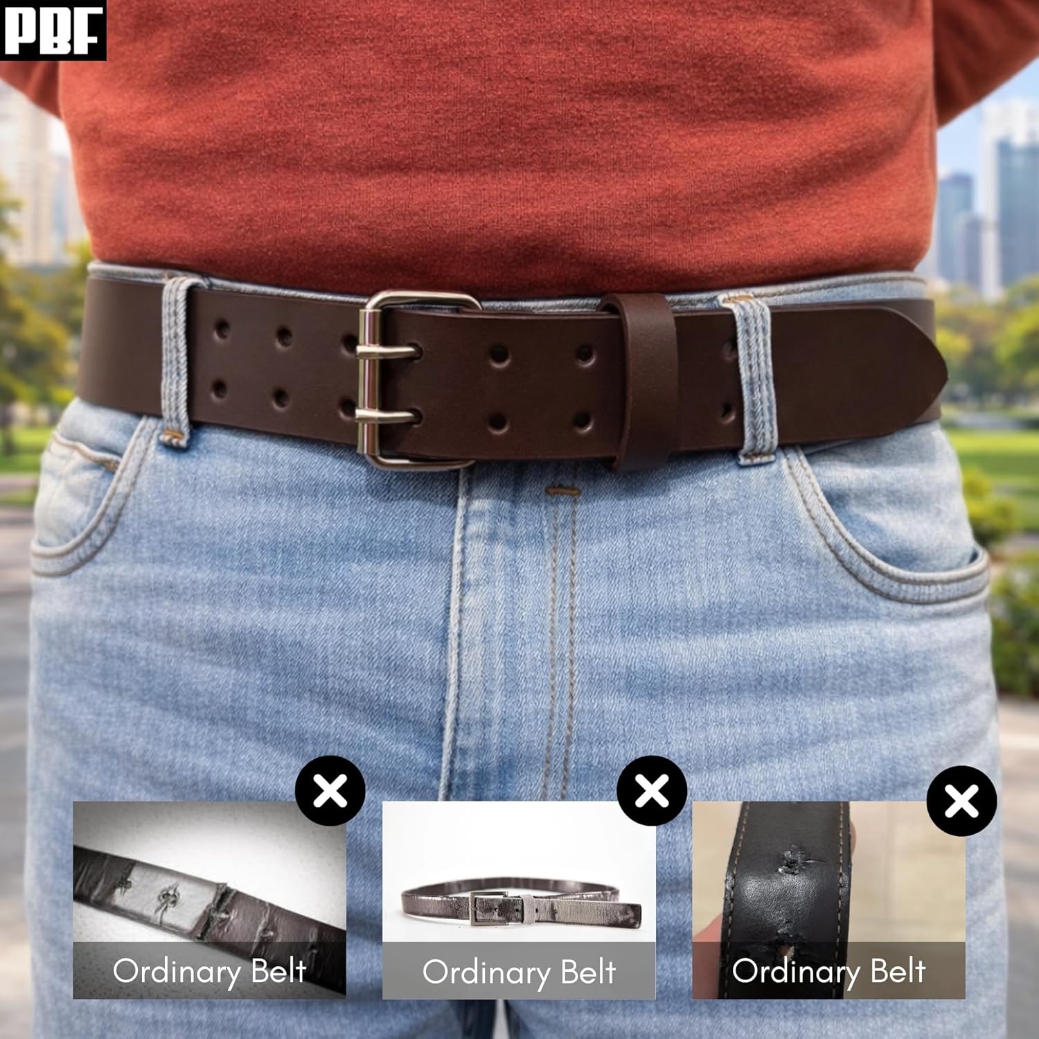 PBF Leather Belts for Men Heavy Duty 1.75 Inch Wide Double Prong, Casual, Full Grain Leather Belt Comfortable Cowhide Belt - Image 6