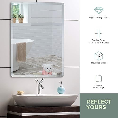 Miniatura 2 de Neue Design Espejo de baño rectangular Mood montado en la pared (20 x 28 pulgadas), vertical y horizontal, sin marco con bordes biselados para