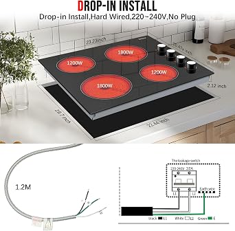 Karinear 24 Inch Electric Cooktop 4 Burners Electric Stove, Knob Control
