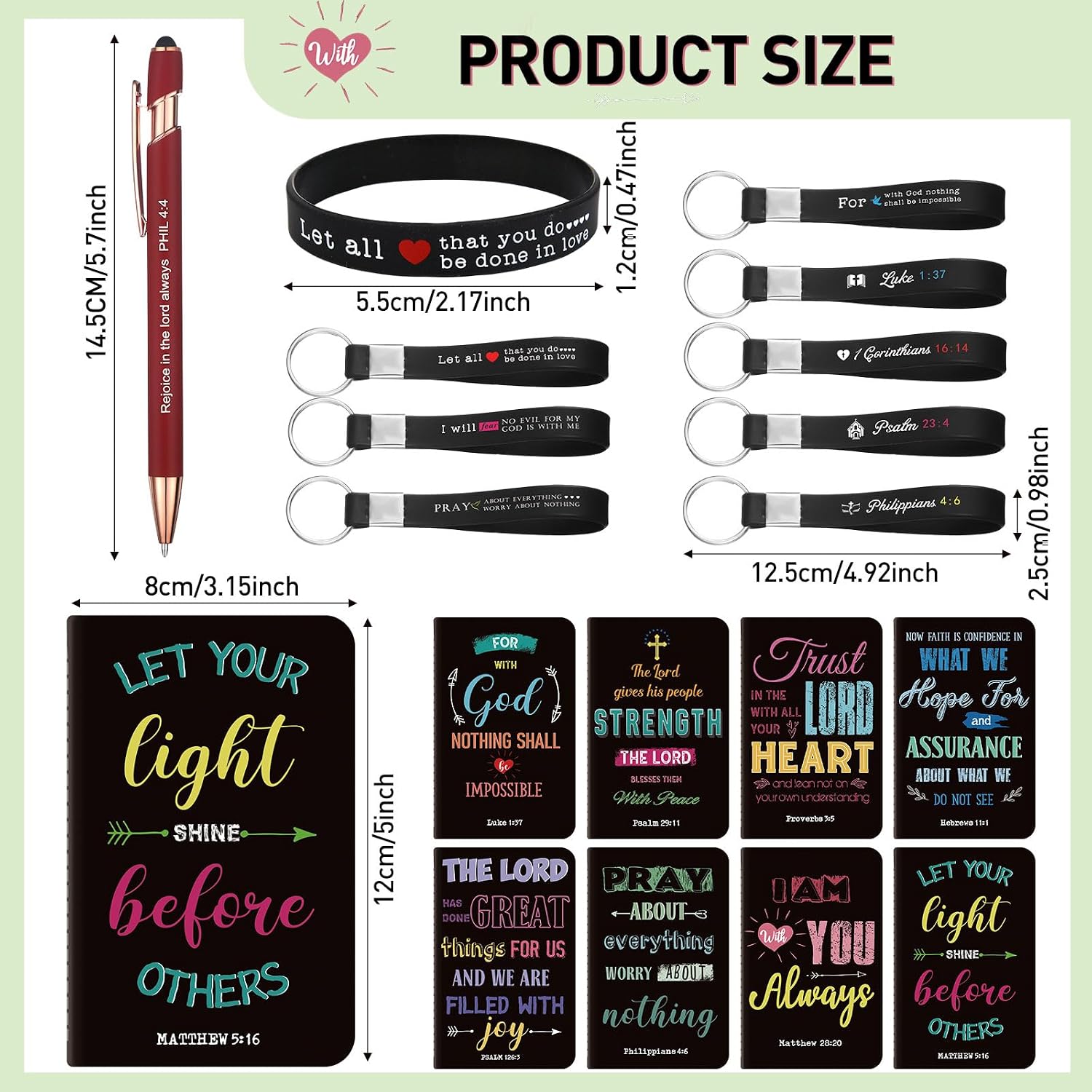 PerKoop 64 Pcs Inspirational Gifts Bulk 16 Motivational Notebooks Journal 16 Ballpoint Pens 16 Wristbands 16 Keychains for Office Women Men Employee Party Favor(Dark) thumbnail