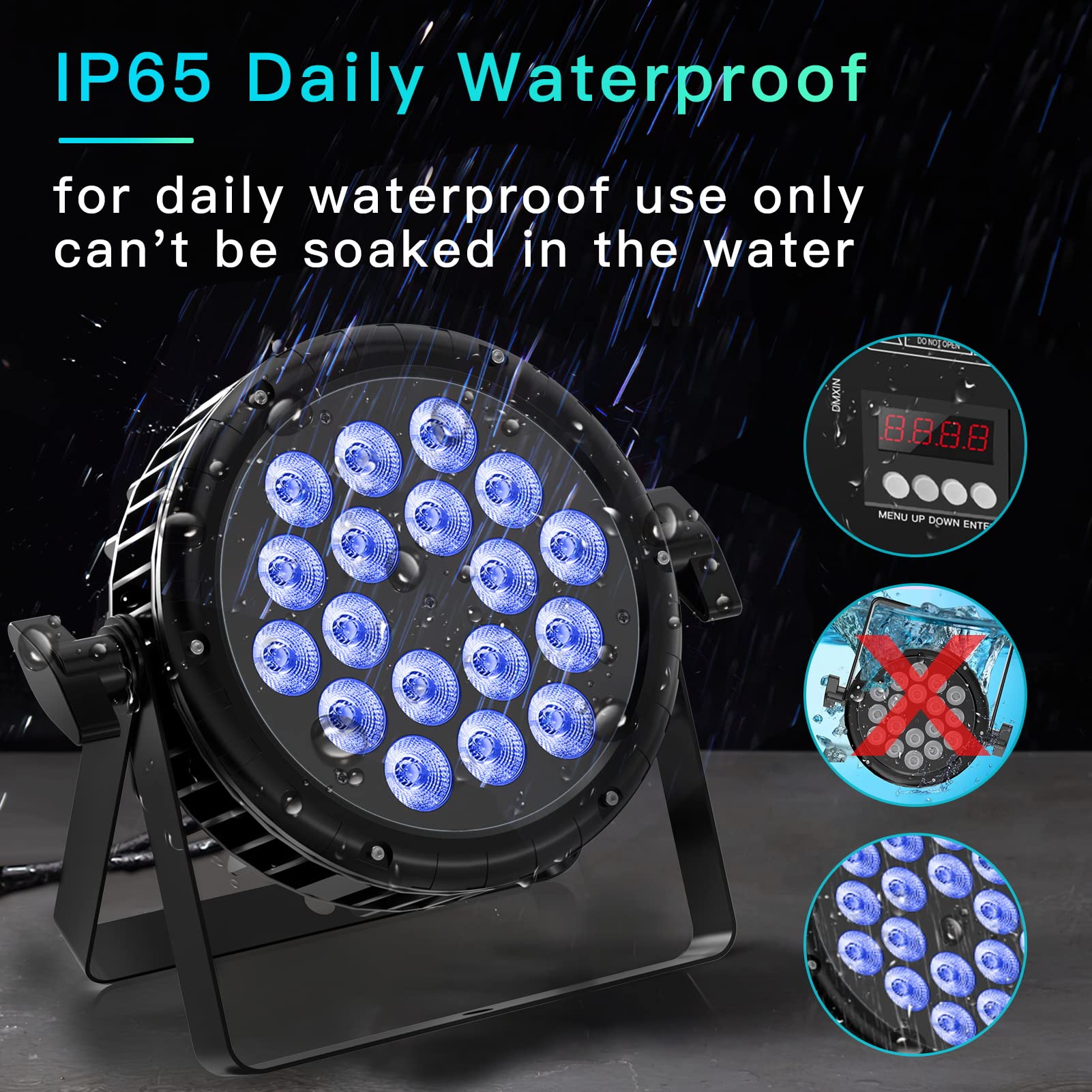 U`King RGBW 180W Exterieur Par LED IP65 Etanche, 18 LED Lampe de Scene avec Câble Imperméable, Projecteur de Scene pour Mariage Fête Éclairage de scène Disco Jardin Saison des Pluies