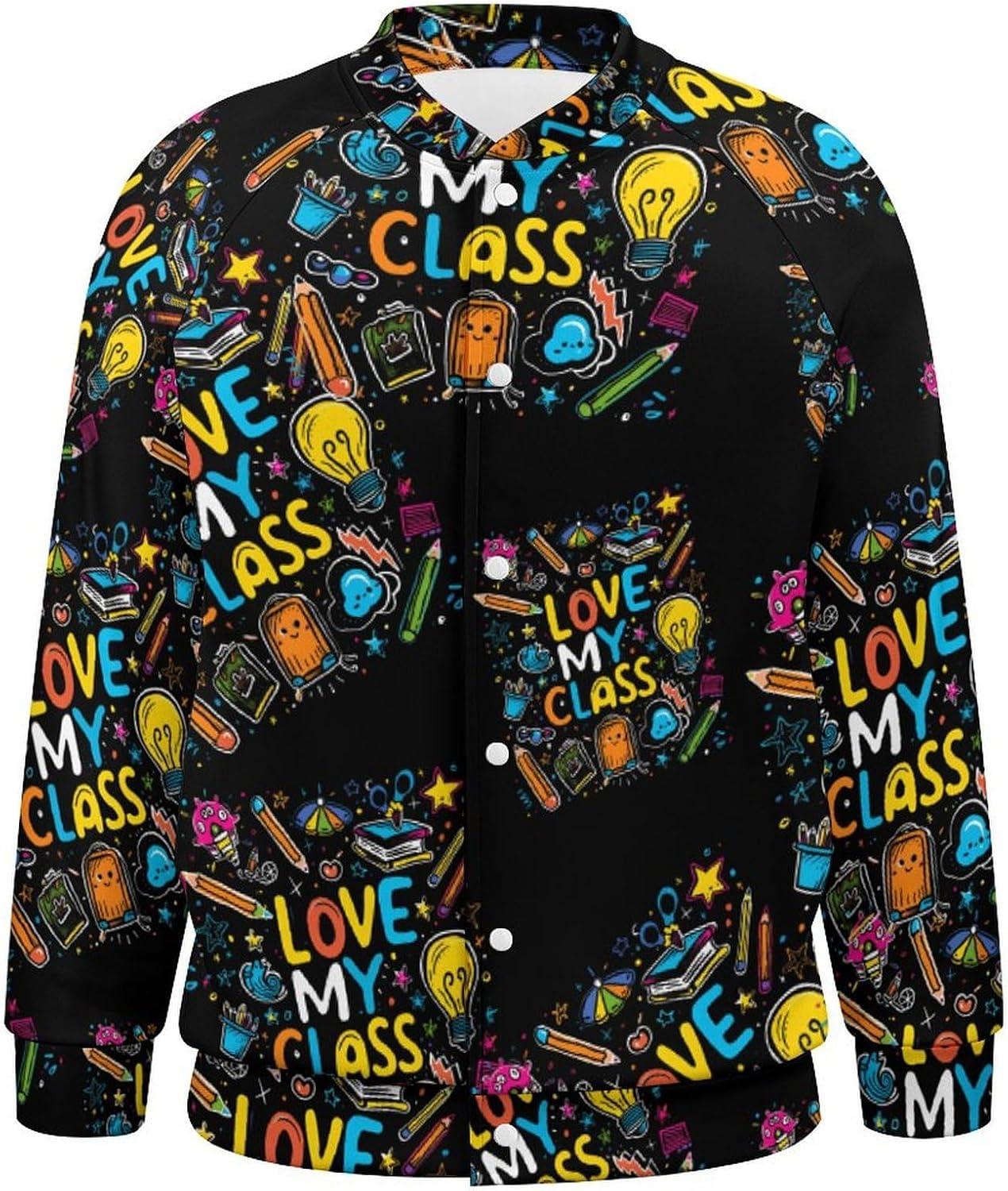 Love My Class Novelty Men's Baseball Jackets Causal Sweatshirt Button Top Long Sleeve Coat