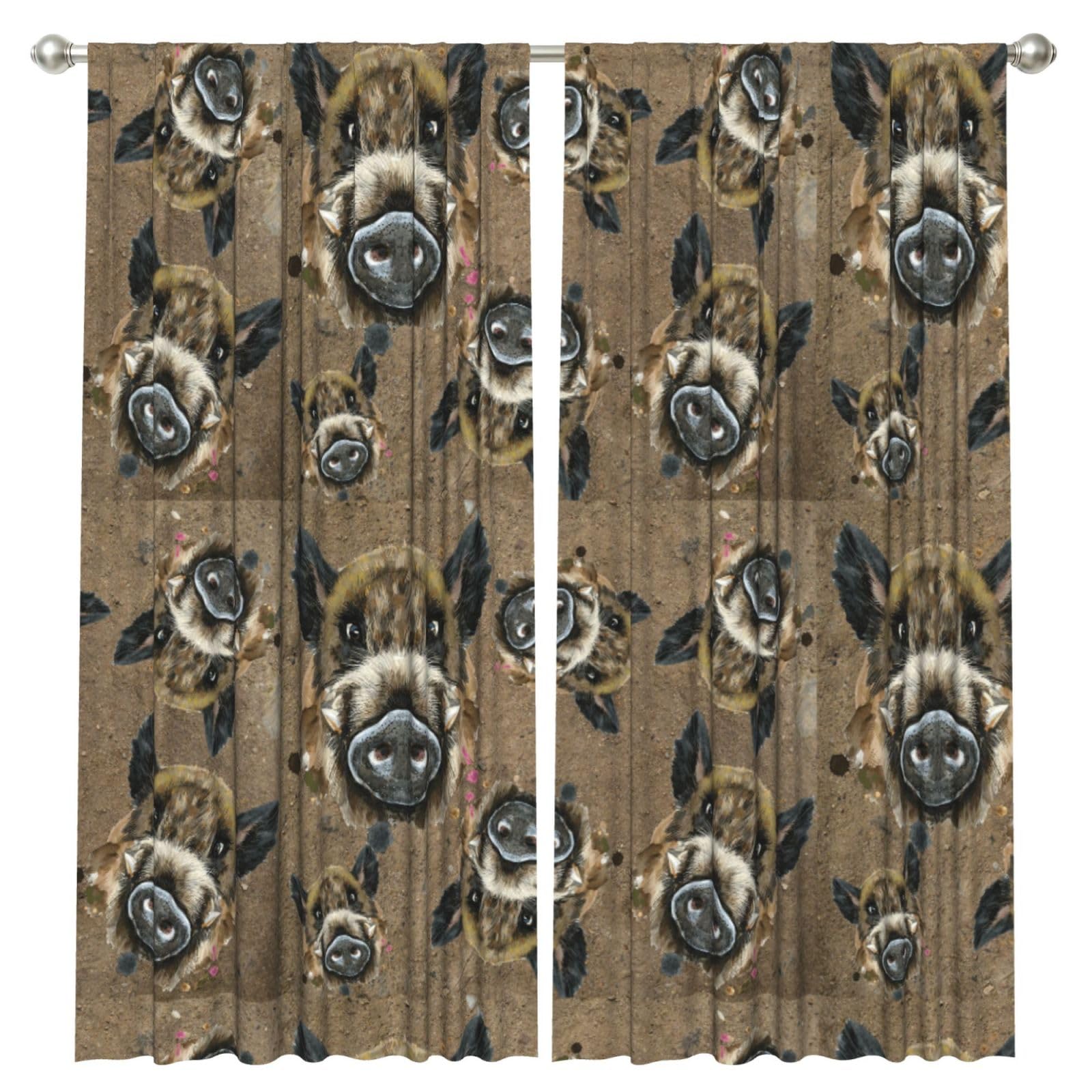InOmak Wild Boars, 2 Panels Window Curtains 52 x 84 Inch Blackout Curtains for Living Room Bedroom