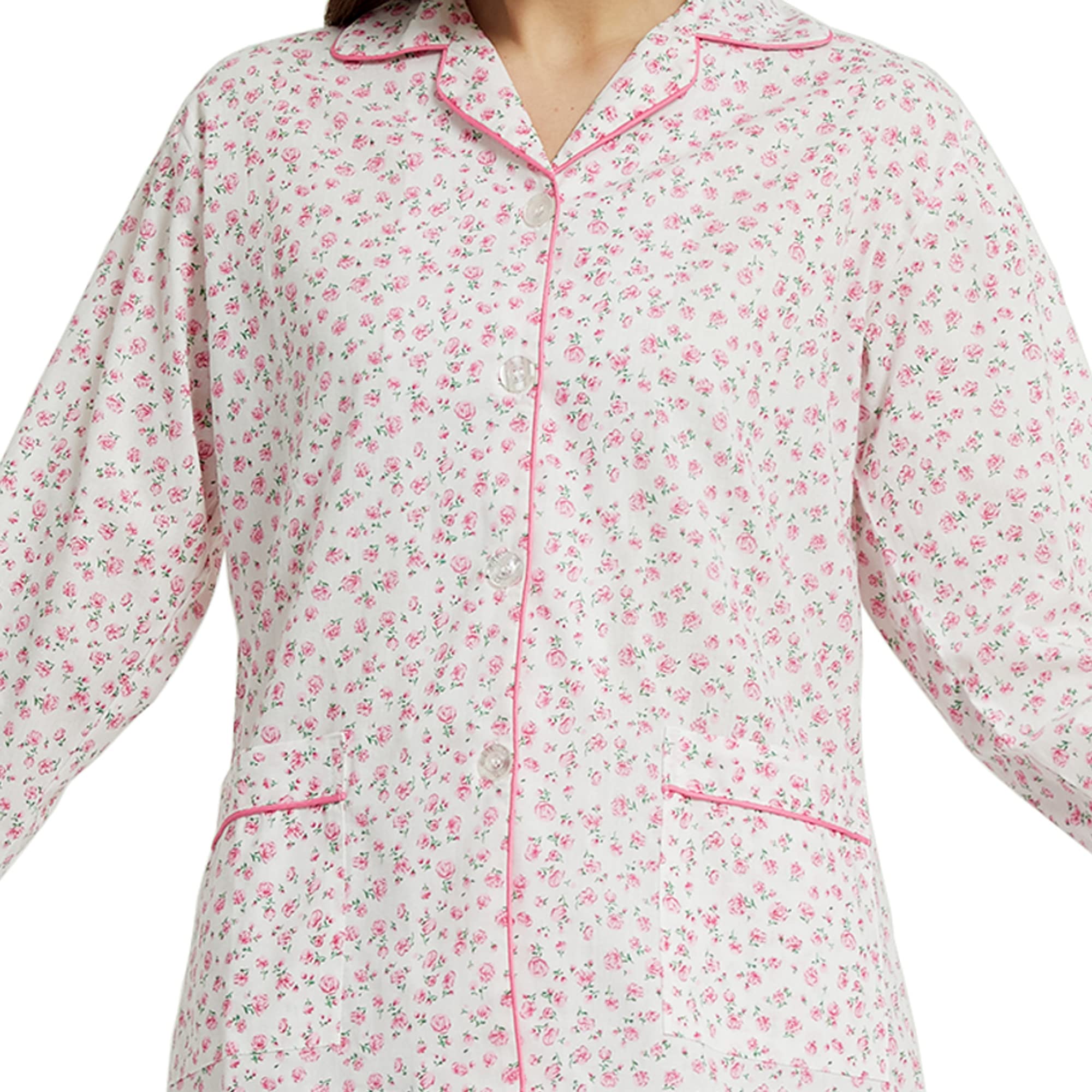Amaxer Conjunto de pijama para mujer, 100 % algodón, manga larga, suave, con botones, elástico y cordón
