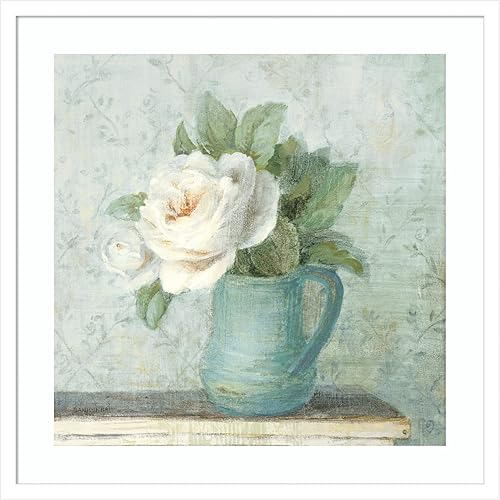 Miniatura 14 de Amanti Art Lienzo decorativo para pared enmarcado de 28 x 28 pulgadas, rosas de junio II, blanco y azul por Danhui Nai, arte de pared de naturaleza