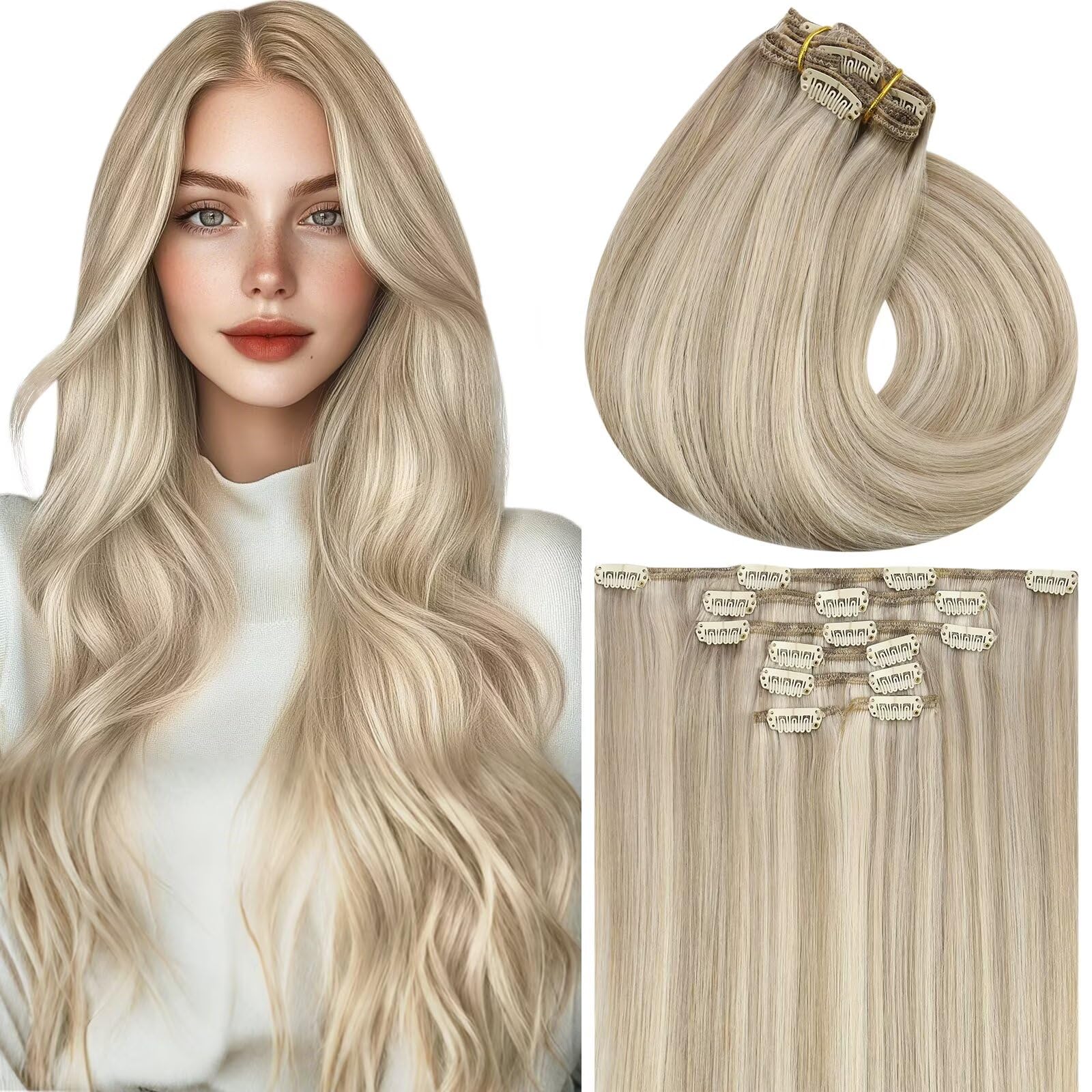 Vivien Brown Clip in Hair Extensions Darkest Brown to Light Brown Balayage Hair Extensions for Women Clip in Hair Extensions Human Hair 22 Inch 120g 7pcs #2/8/2 — view 8