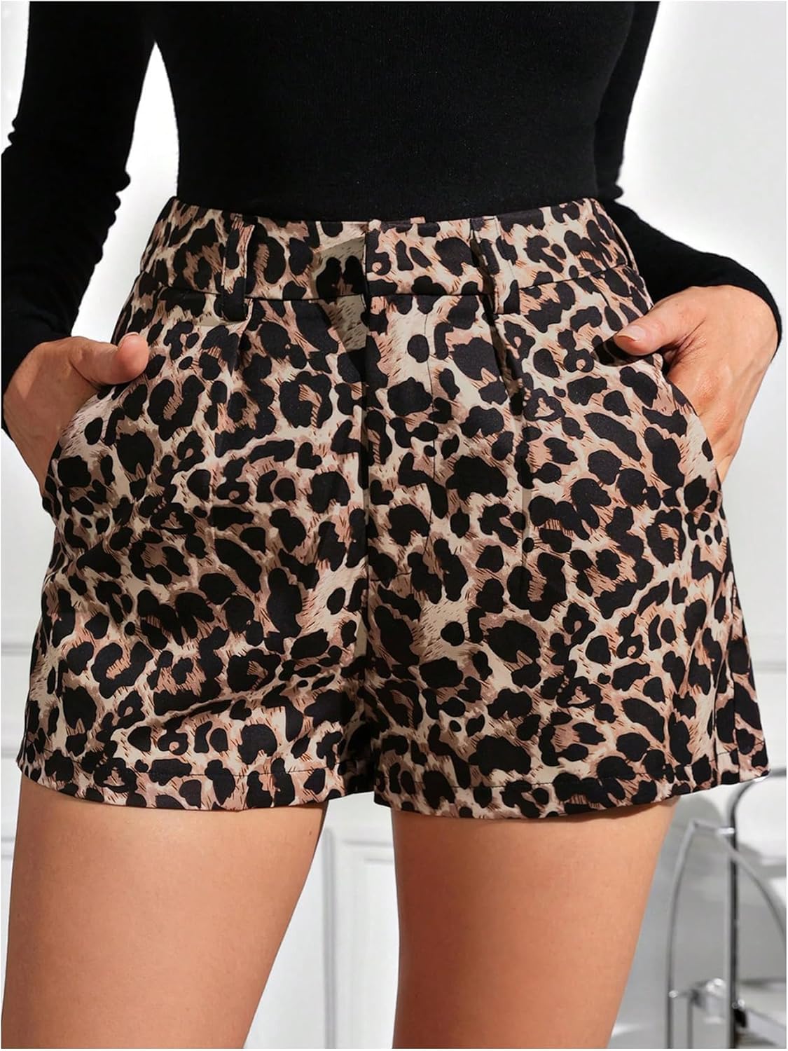 SweatyRocks Women's Leopard Print Shorts High Waisted Straight Leg Casual Summer Shorts - Image 5