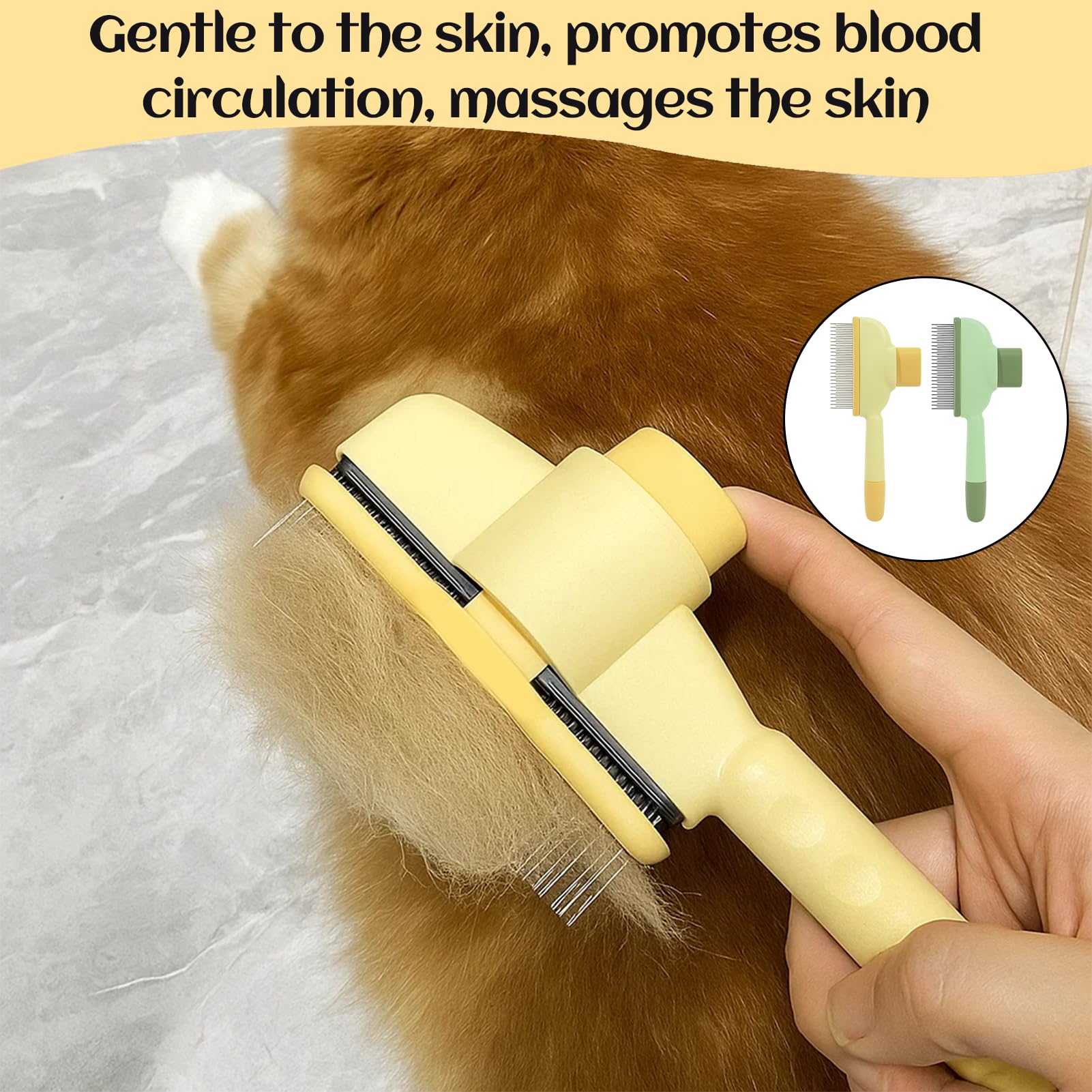 BONSELEM Lot de 2 brosses auto-nettoyantes pour chat et chien, bouton de déclenchement, toilettage sous-poil et puces, adaptée aux poils longs et courts