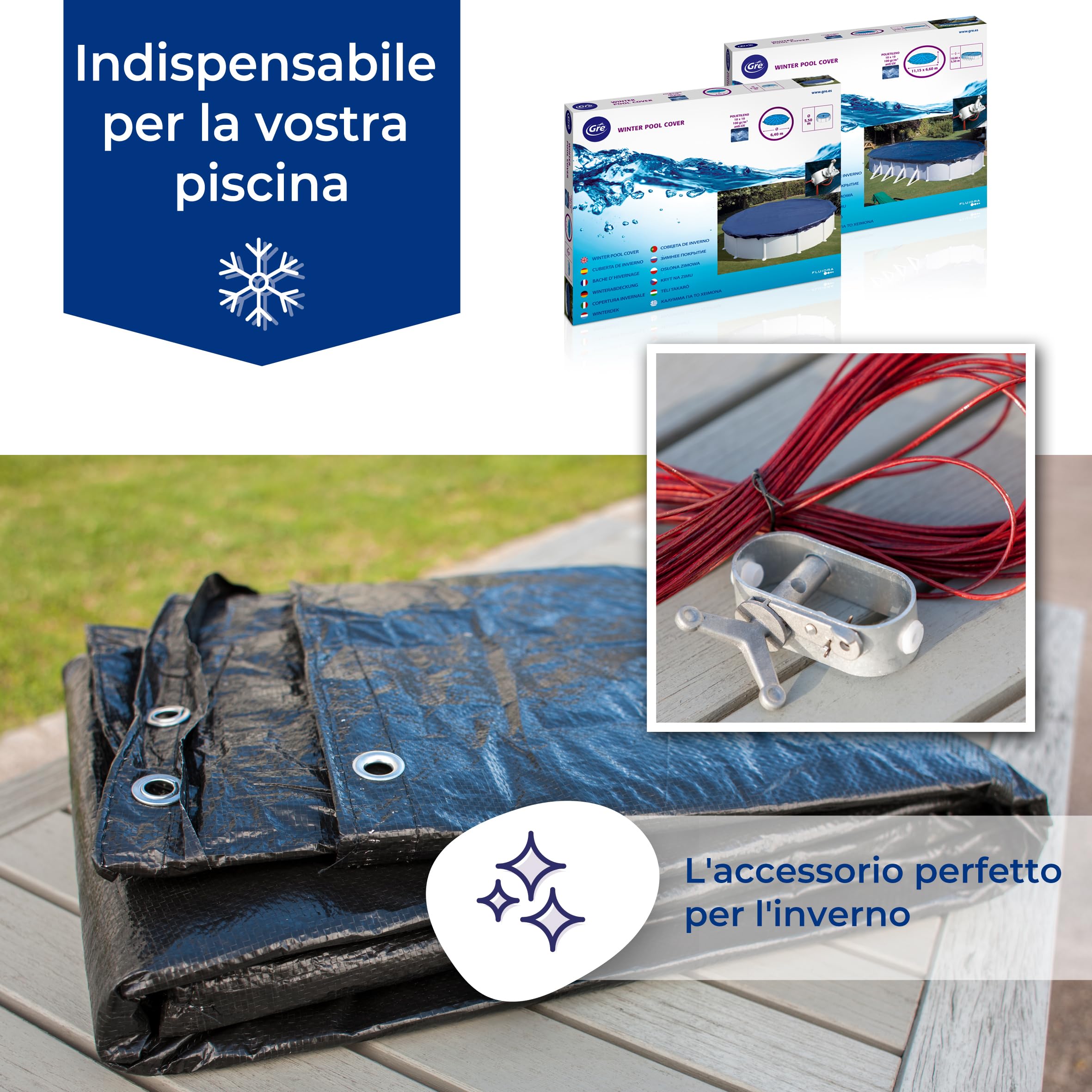 Gre Copertura Invernale polietilene 120g/m² Piscina Ovale 610x375 cm