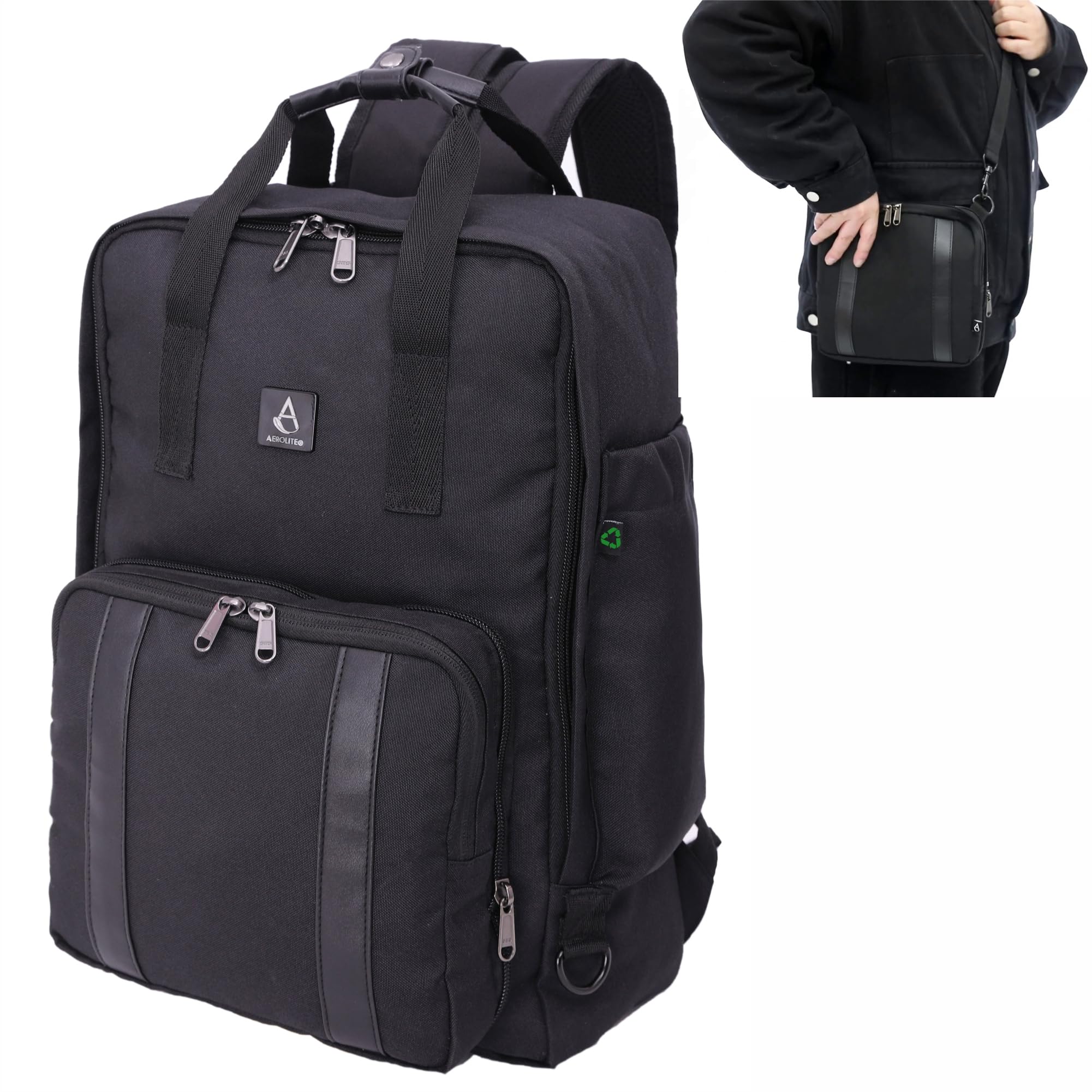 40x20x25cm Ryanair Maximum 20L Eco-Friendly Backpack with Removable Small Carry Pouch Travel Carry On Hand Cabin Luggage Flight Rucksack Bag 40x20x25 Ryanair Approved Black