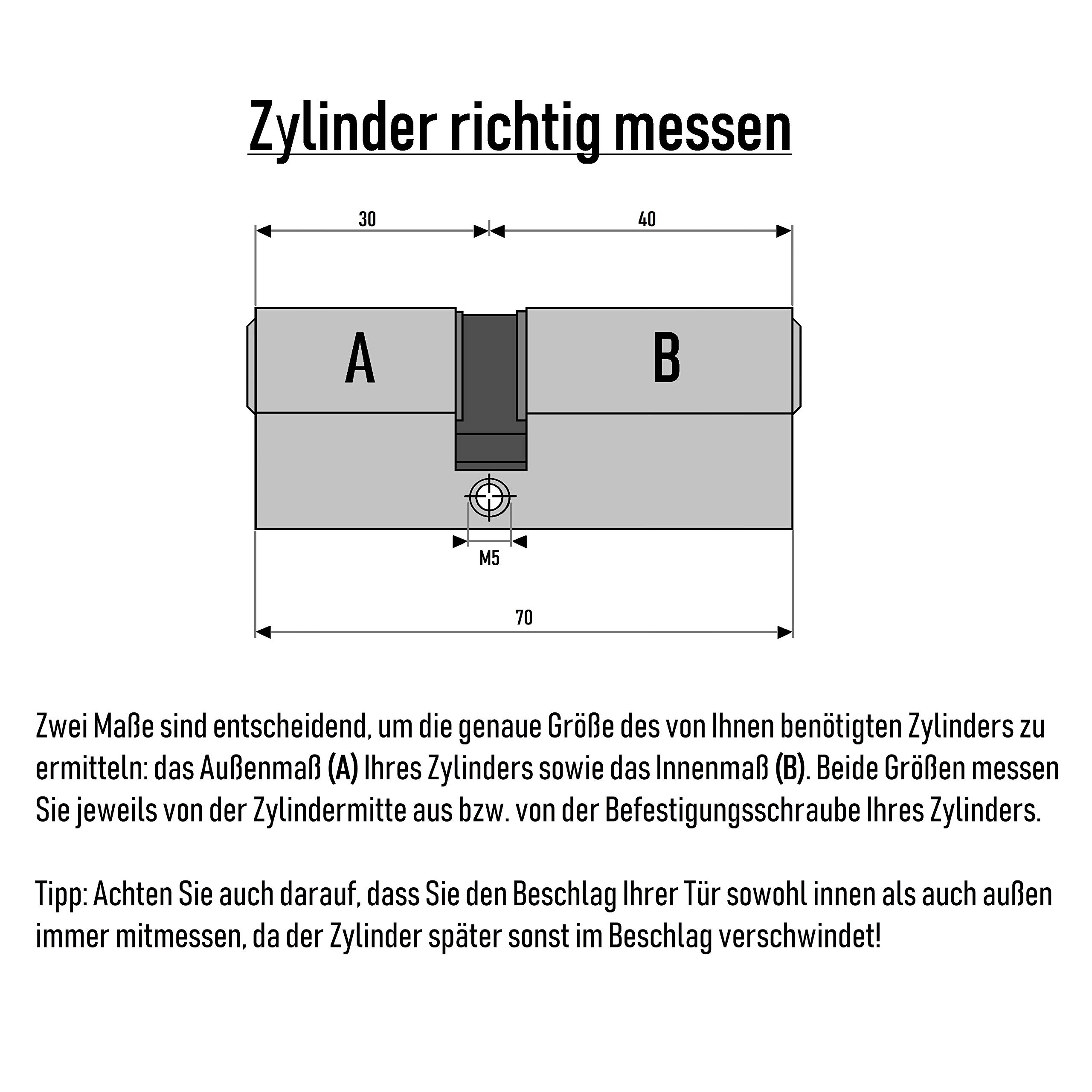 4x Profilzylinder 70 mm 30/40 gleichschließend Not- und Gefahrenfunktion inkl. 20 Schlüssel