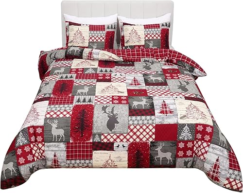 Miniatura 8 de ASPMIZ Juego de funda de edredón de Navidad de 3 piezas tamaño King, funda de edredón suave de doble cepillado retro King con cierre de cremallera,