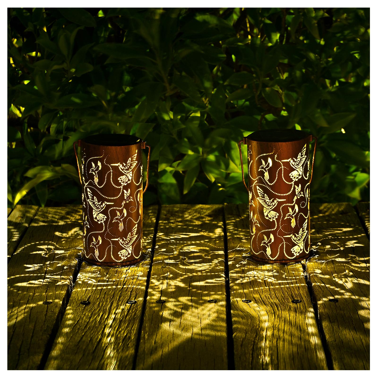 AITENISEN 2 Pack Hummingbird Solar Lantern Bronze