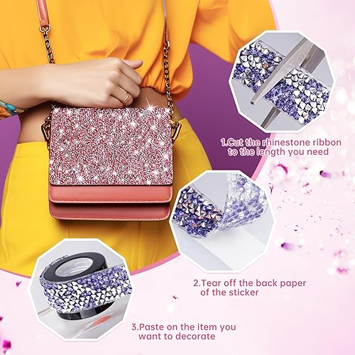 Vista 17 de NiArt Cinta autoadhesiva de diamantes de imitación de cristal, 6 rollos, 0.4 in de ancho, total de 6 yardas, multifuncional, decorativa, piedras 6