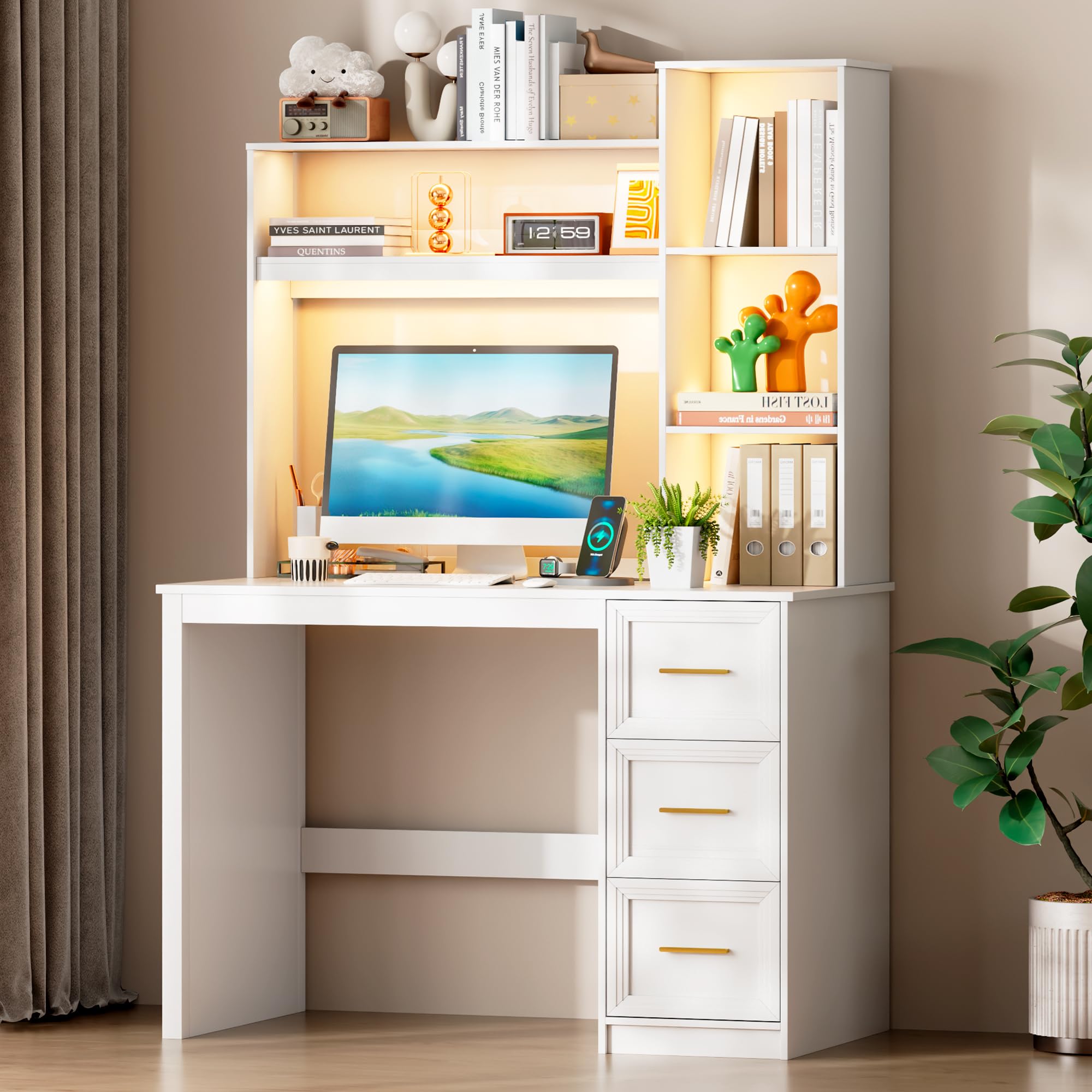 LVSOMT 40 Inch Home Office Desk with Hutch