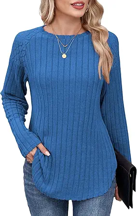 ZAFUL Long Sleeve Shirts for Women Lace Lightweight Top Sweaters Business Dressy Casual Tunic Blouse Side Split
