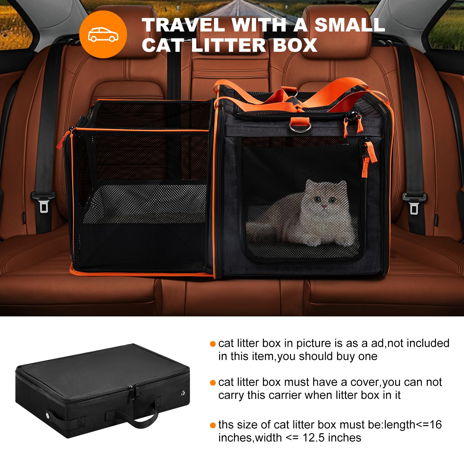 Transportín expandible para Mascotas de 20 Pulgadas de Largo x 14 Pulgadas de Ancho x 14 Pulgadas de Alto para 2 Gatos pequeños y medianos/1 Gato Mediano/1 Perro pequeño, para Viajes en Coche