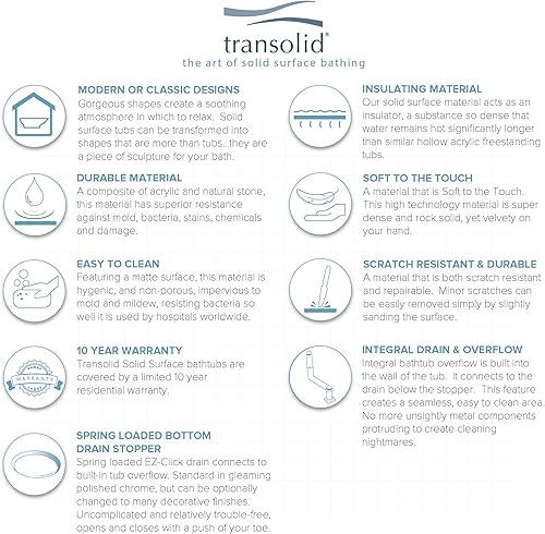 Miniatura 4 de Transolid SSH7236-01 Bañera independiente de karité, 72 x 36 x 20 pulgadas, color blanco