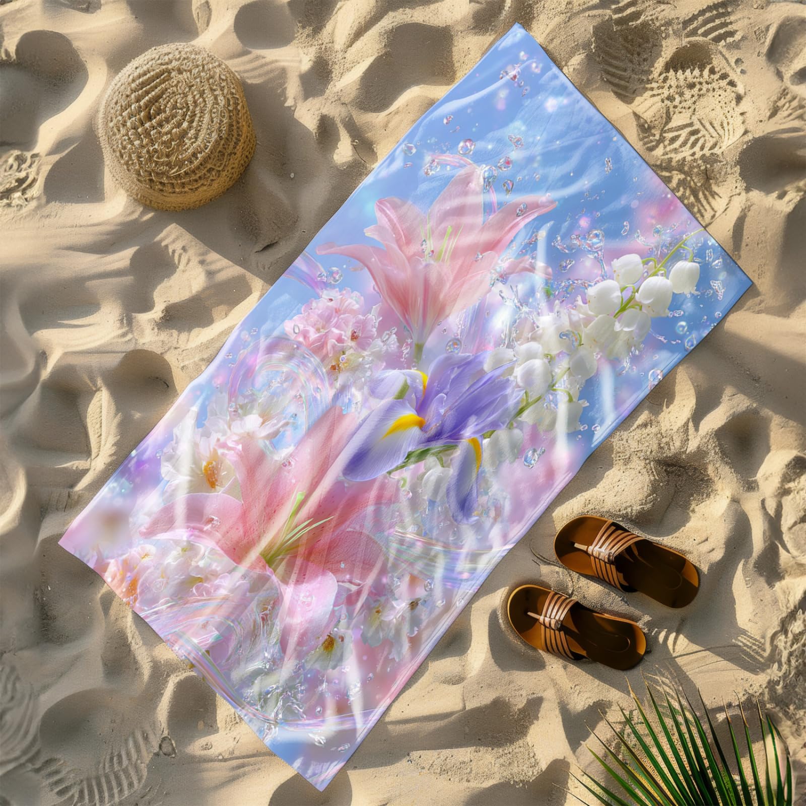 Générique Serviette de Plage XXL Fleurs Roses Violettes