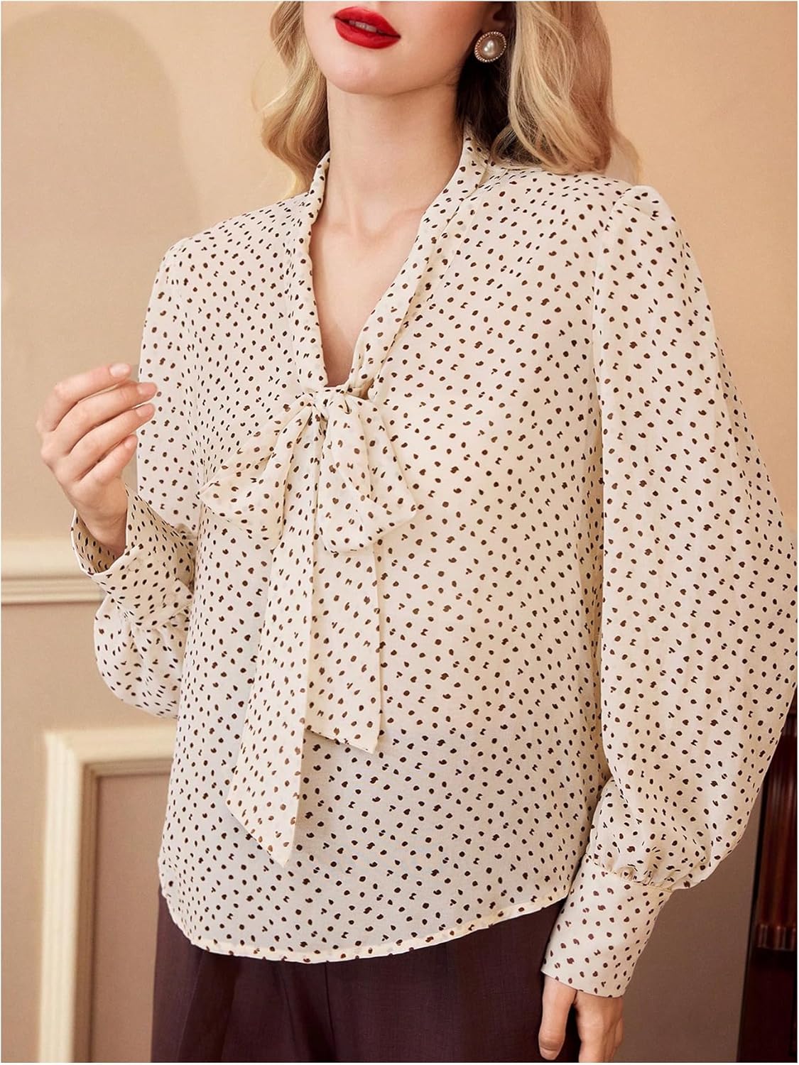 SHENHE Women's Dressy Casual Chiffon Blouse Tie Neck Long Sleeve Business Work Shirt Top - Image 4