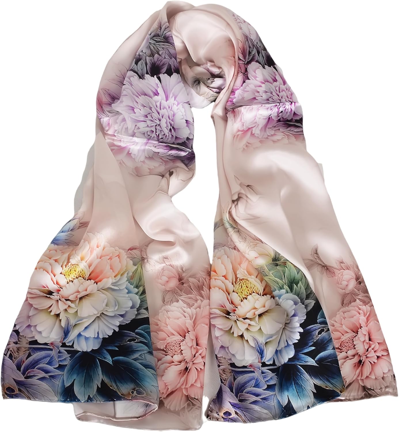 100% Mulberry Silk Scarf for Women Neck Oblong Headscarves Long Floral Print Lightweight Silk Wraps Shawls 67"*20"