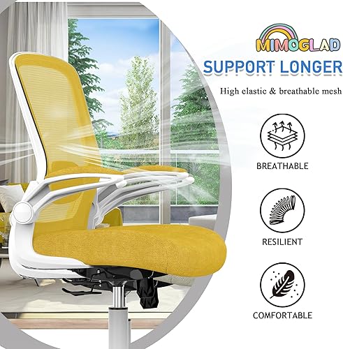 Miniatura 4 de Mimoglad Silla de oficina ergonómica de malla con respaldo alto, soporte lumbar ajustable, cojín de asiento grueso (moderno, jazmín)
